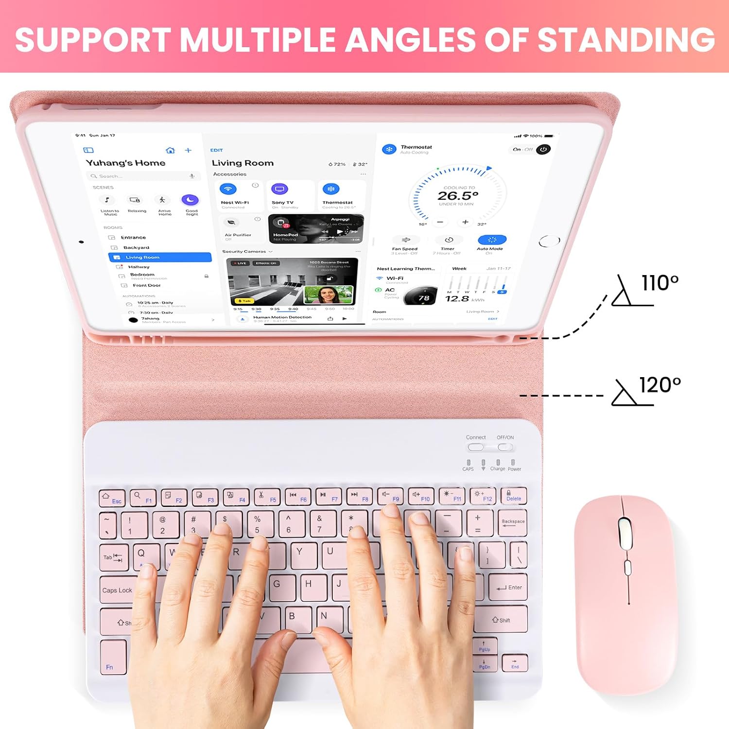 LAMA for iPad 9.7 inch Case with Keyboard and Mouse for iPad 9.7 inch 2018 (6th Gen)/ 2017 (5th Gen)/2016 iPad Pro/Air 2/1, Thin - Detachable - Wireless Keyboard Cover with Pencil Holder, Pink