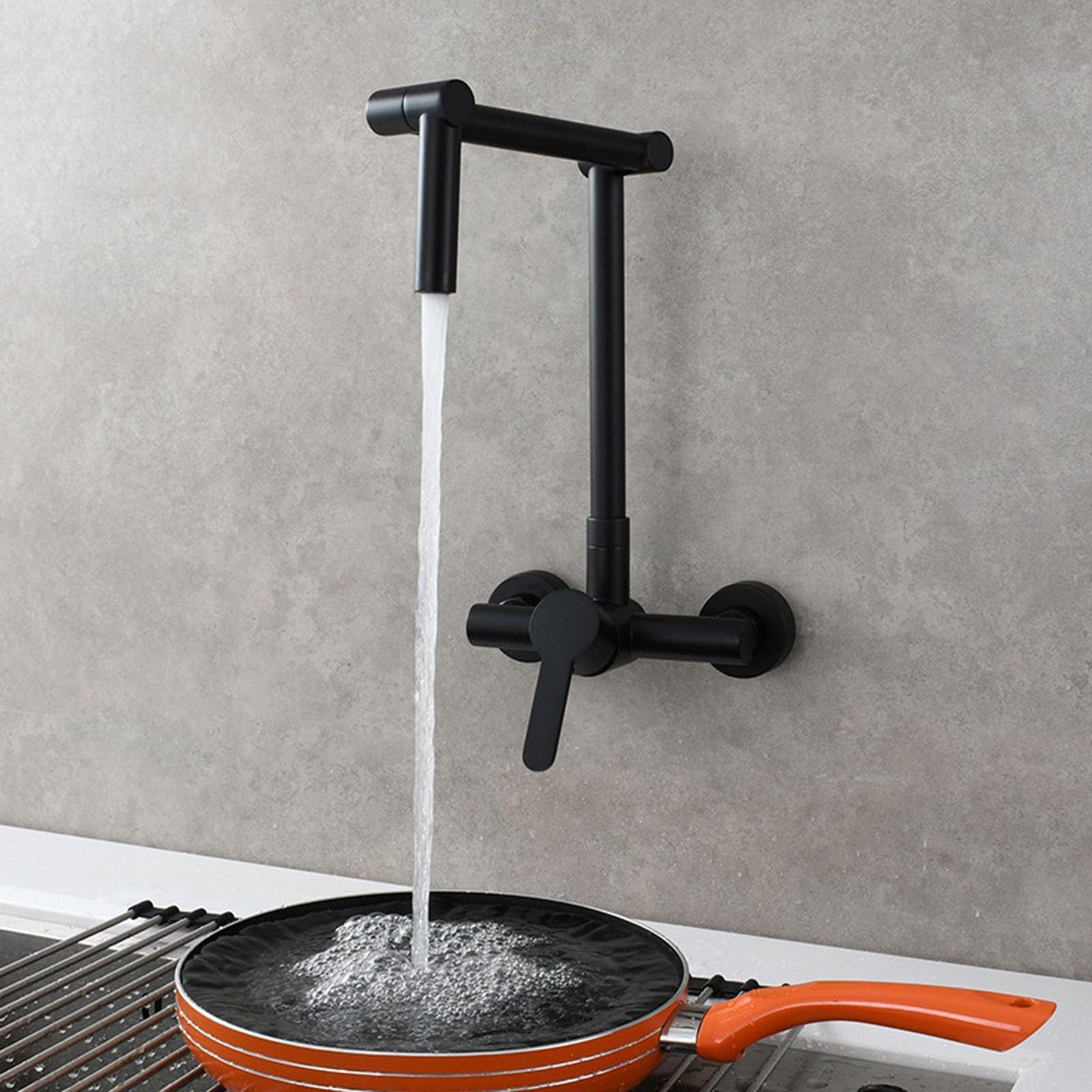 Rubinetti da Cucina a Muro Rubinetto Cucina Pieghevole, Rubinetto Cucina Ottone Miscelatore Cucina acqua Calda e Fredda Nero