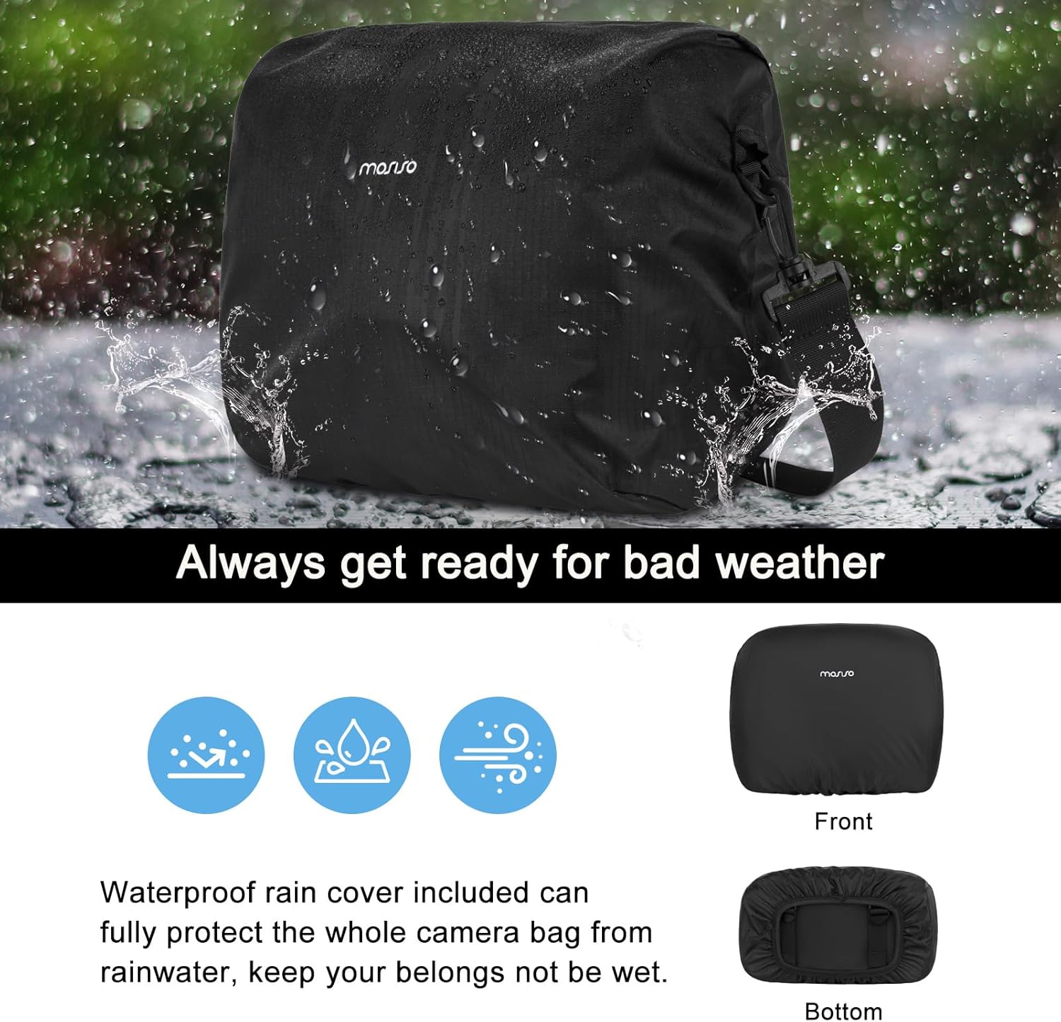 MOSISO Camera Bag for Photographers, Photography Shoulder Bag for DSLR/SLR/Mirrorless Cameras, Camera Case with Front Square Grid Pocket&Rain Cover&Bottom Tripod Holder for Canon/Nikon/Sony, Black