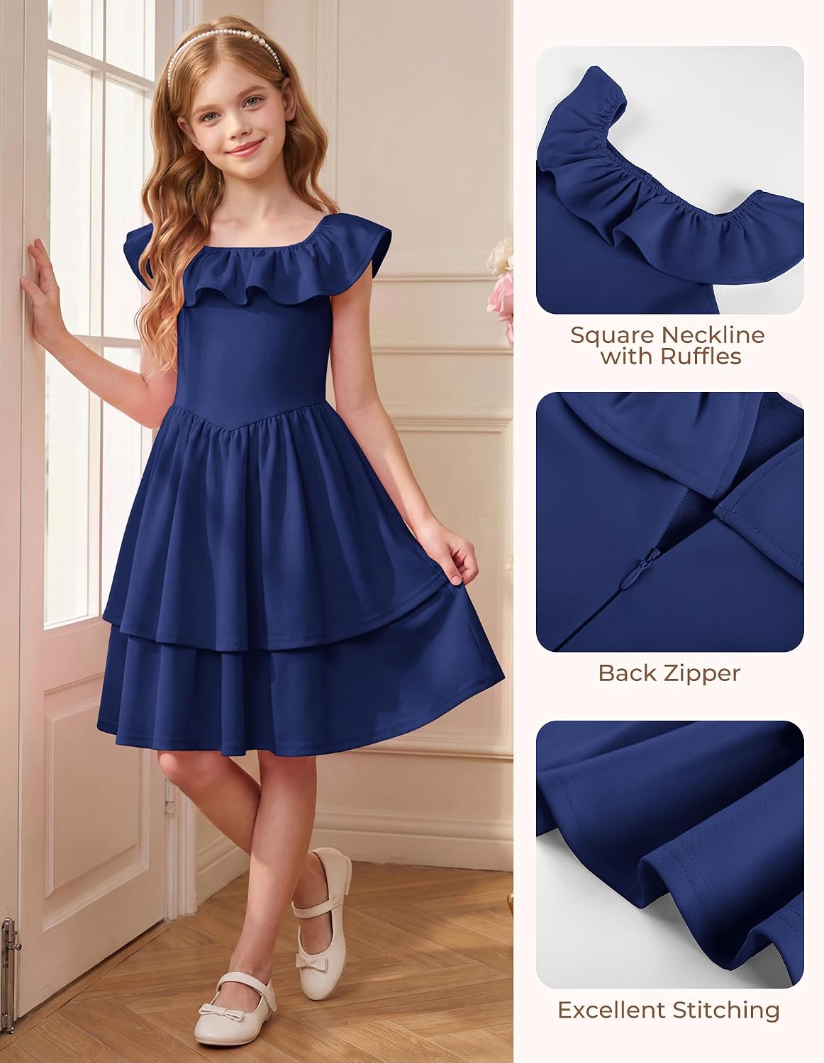 GRACE KARIN Girls Party Dress Ruffled Sleeve A-Line Dresses for Girls 7-14Y