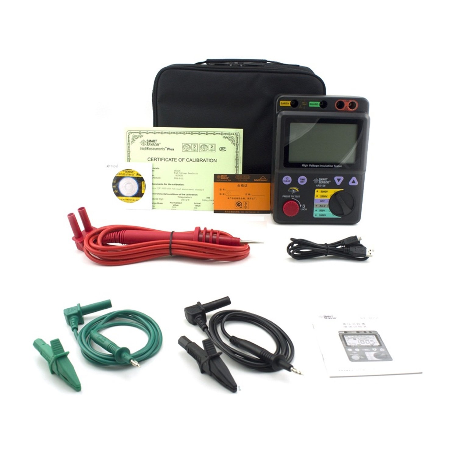 Probador de aislamiento, Comprobador de aislamiento de tensión 0-1000G ohm, 5000V AR3126