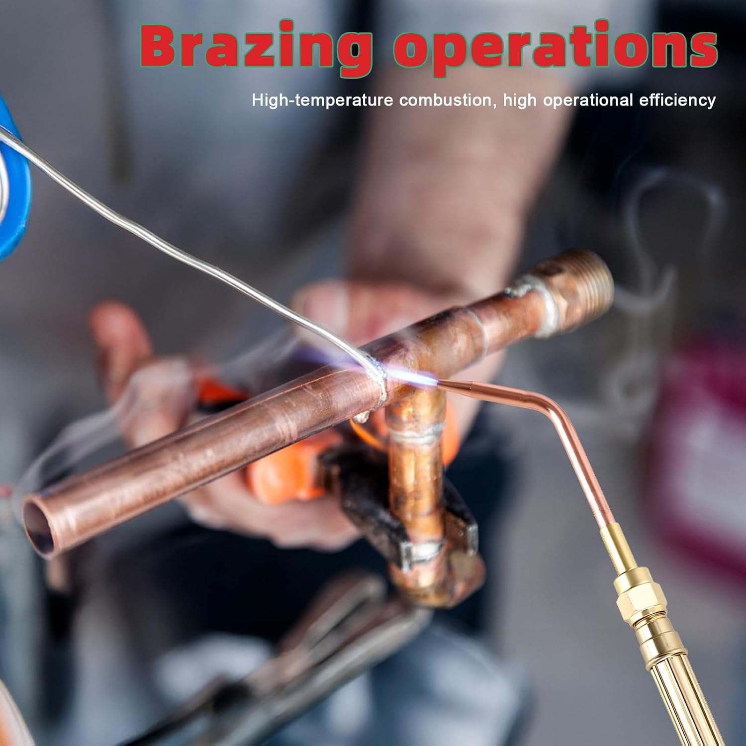 Oxy Acetylene Torch Kit with Tanks, Portable Welding Brazing Cutting Torch Set, 4L Oxygen 2L Acetylene Tank Regulators Hand-tugging Rod Long Brass Nozzle for Iron Steel Repair Auto Maintenance Red