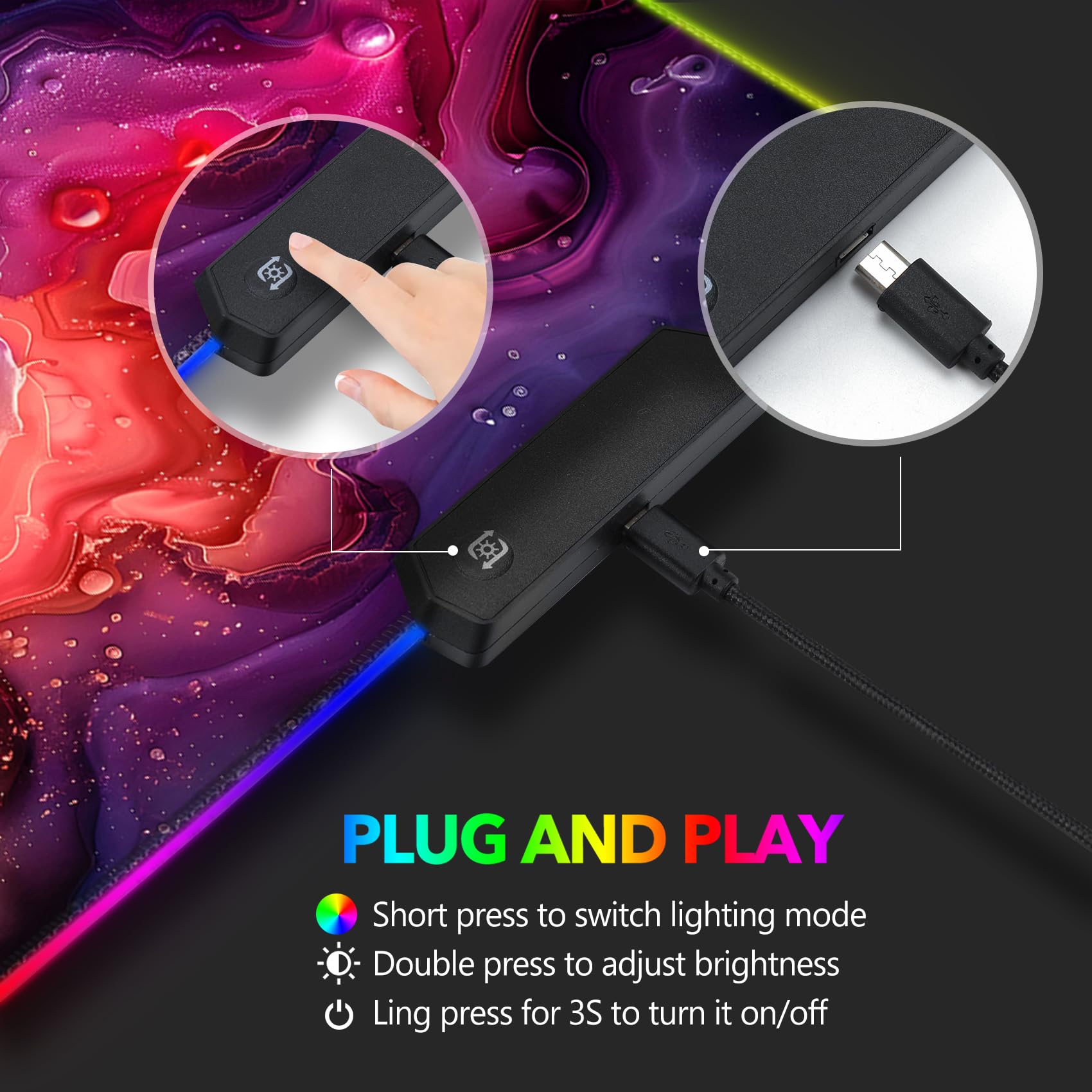 AIMSA Alfombrilla de mouse RGB extra grande para juegos con 14 modos de luz, alfombrilla de mouse LED extendida, base de goma antideslizante, alfombrilla de mouse para teclado de computadora, mármol
