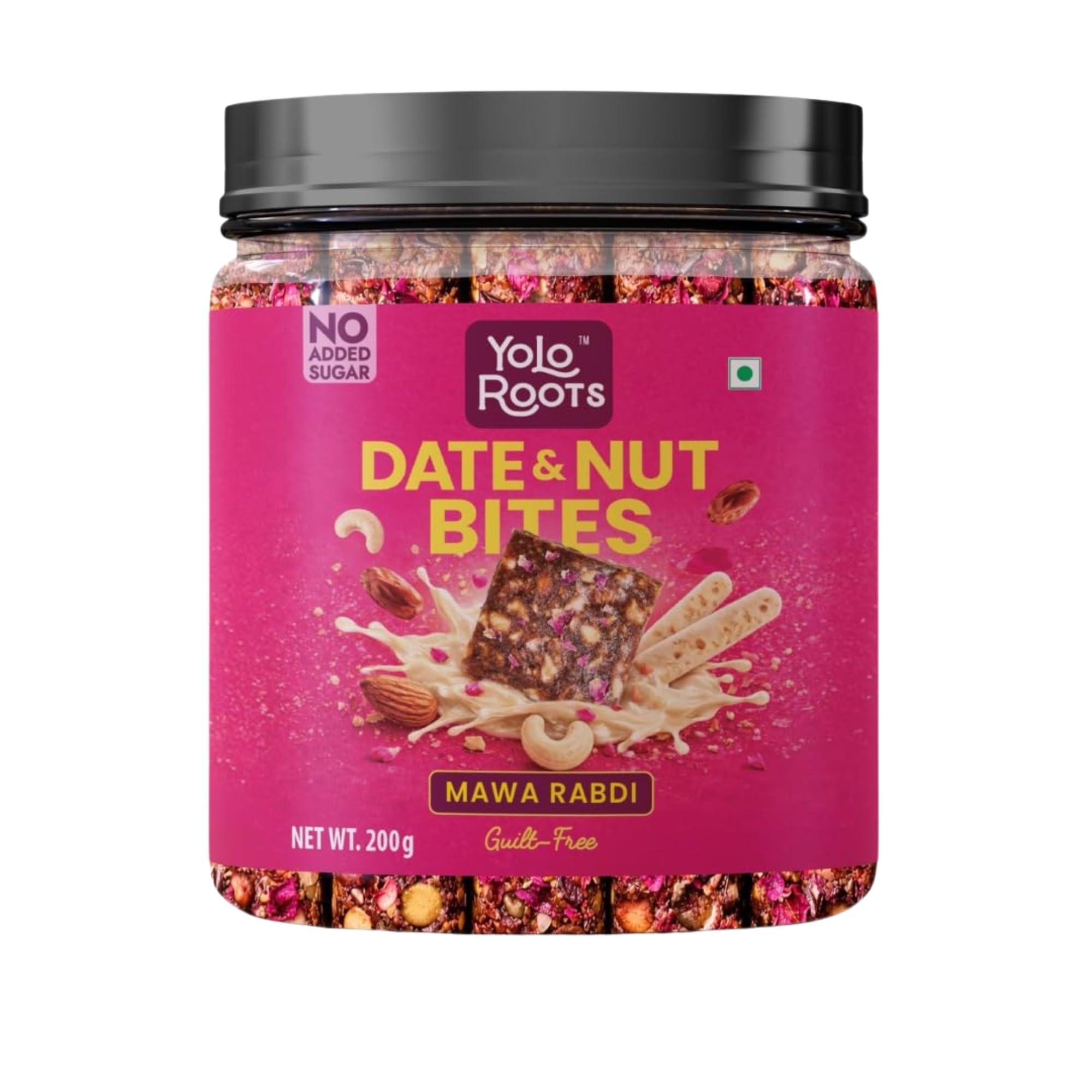 Yolo Roots Date & Nut Bites | Premium Dry Fruit Bites with Dates, Almonds, Cashews, Pista, Honey, Desi Ghee | Indian Sweet without refined sugar | Guilt Free Sweet (200gm-10, Mawa Rabdi)