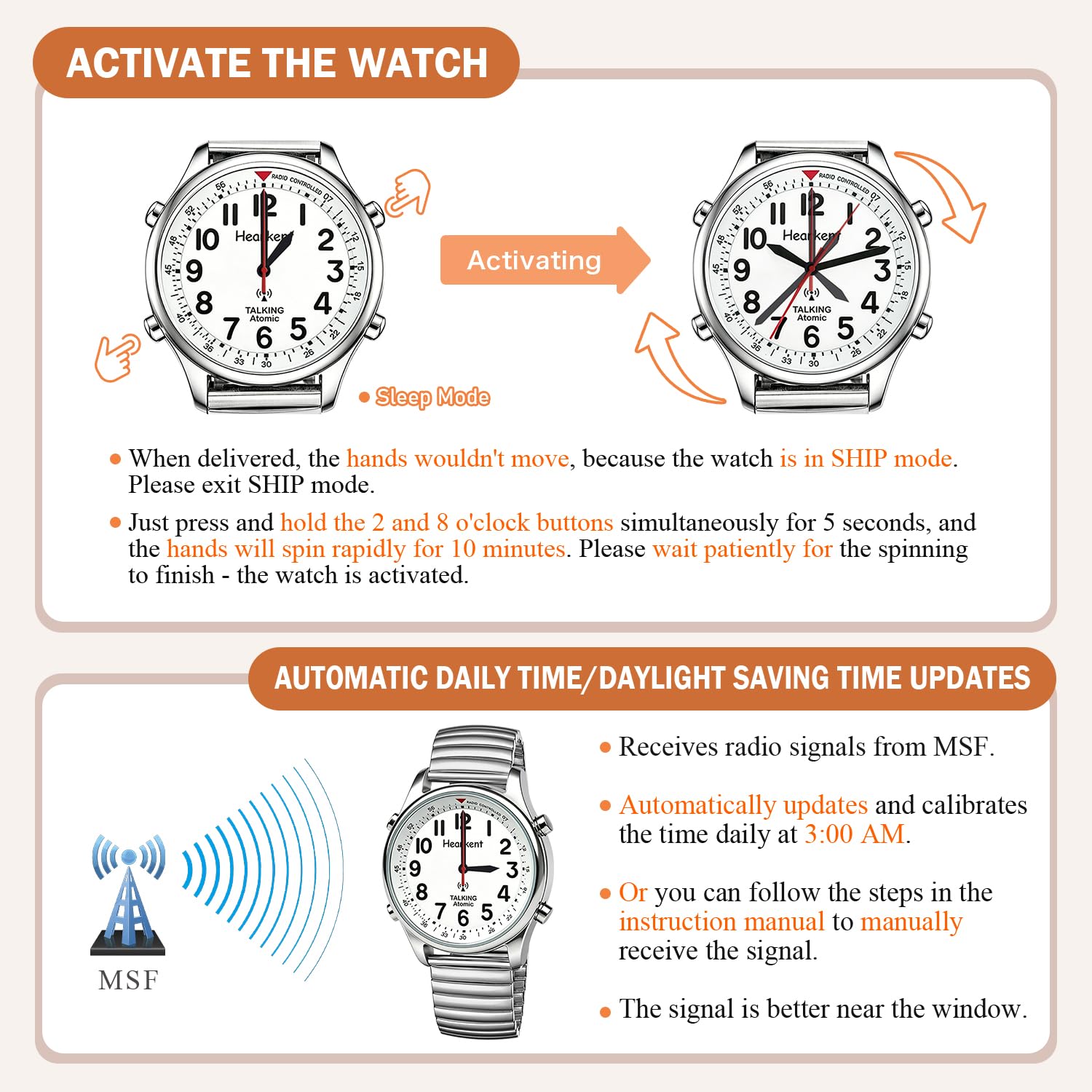 Hearkent Atomic British English Talking Watch for Blind or Visually impaired or Low Vision People Man and Woman Size (Expansion Siler, Woman)