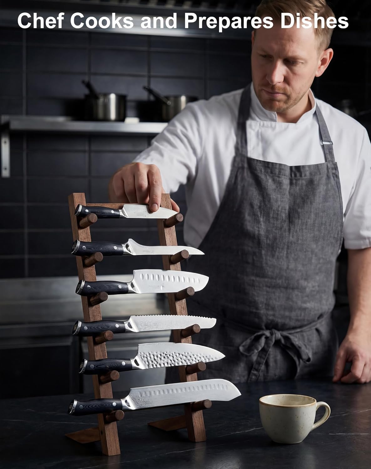 6-story premium lovesickness solid wood universal kitchen knife holder, cutting tool holder, countertop tableware display rack, chef knife storage and drying rack