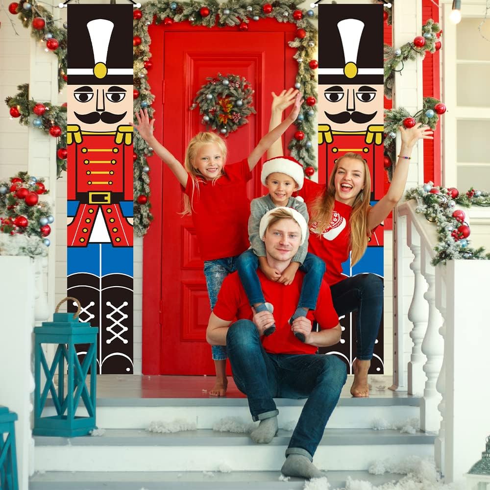 Yommida Christmas Nutcracker Porch Banner - Christmas Decorations Outdoor Indoor,Nutcracker Soldier Vertical Christmas Signs,Banner for Front Door Yard Porch Garden Kids Party (E)