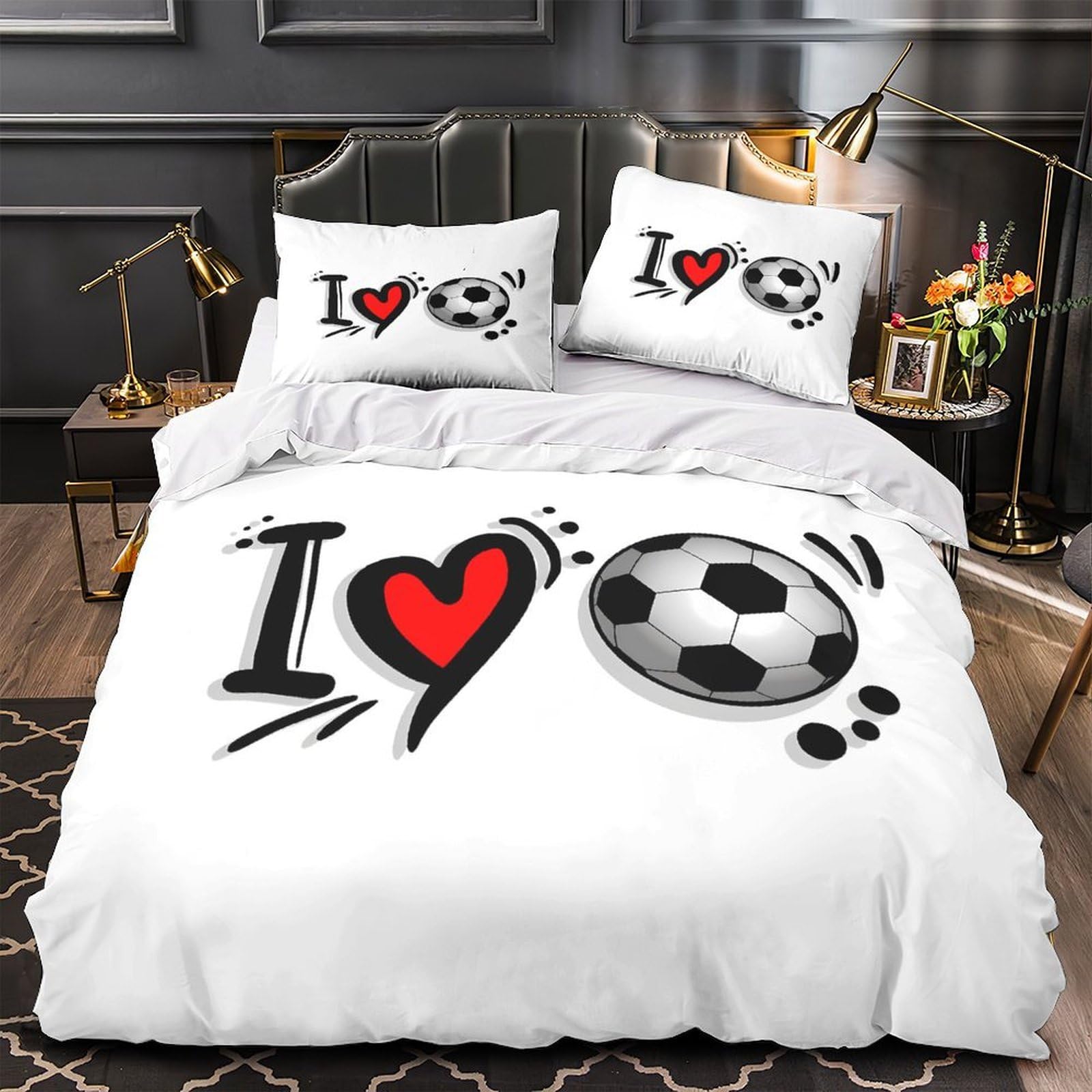 Terrain de football parure de lit microfibre housse de couette double 200x200cm pour lit 2 personnes