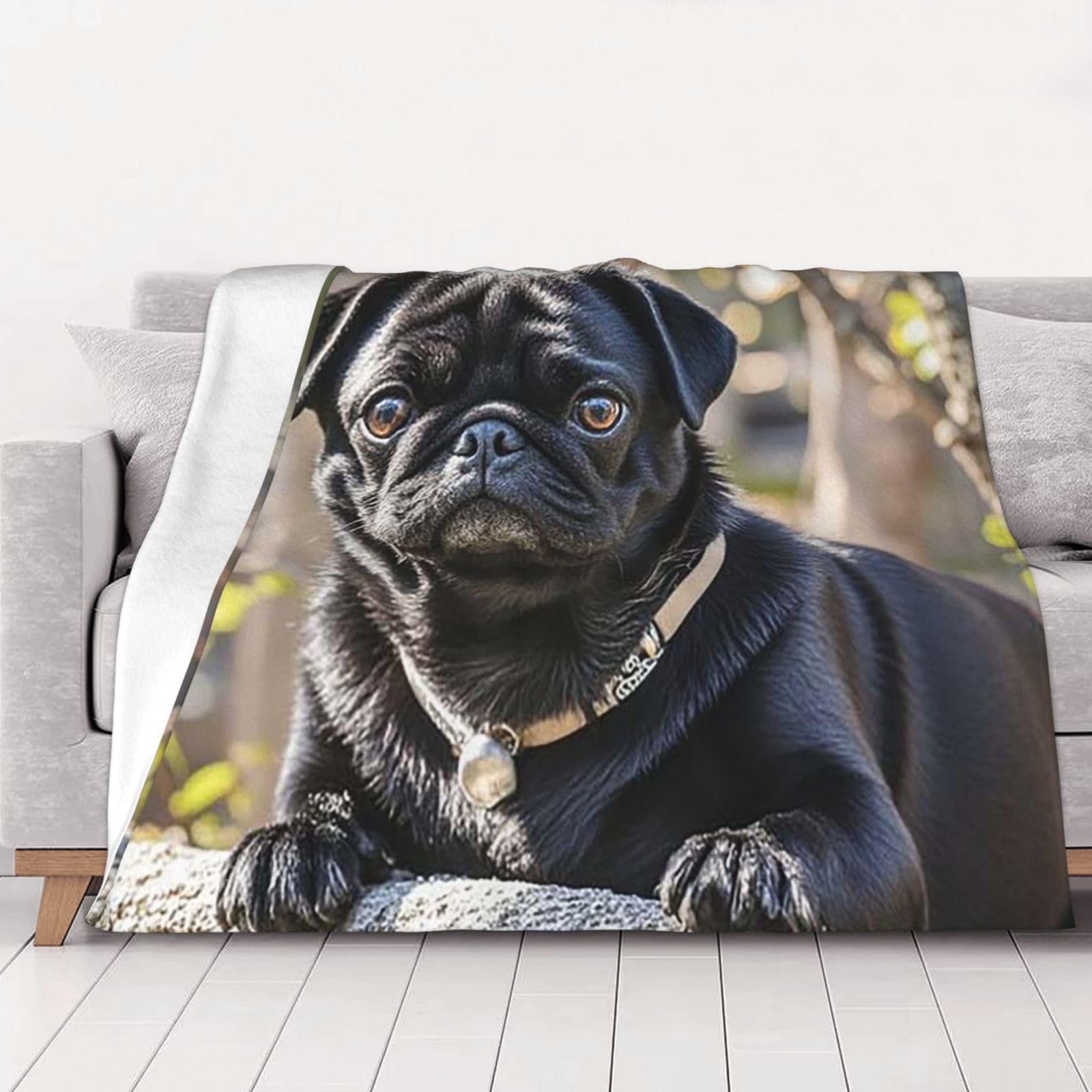 Paqolsmckr Black Throw Blanket 40"X30" Bed Blanket Cute Pug Dog Flannel Blankets For Sofa Reversible Plush Blanket Soft Cozy Throw Blankets For Couch Camping All Seasons