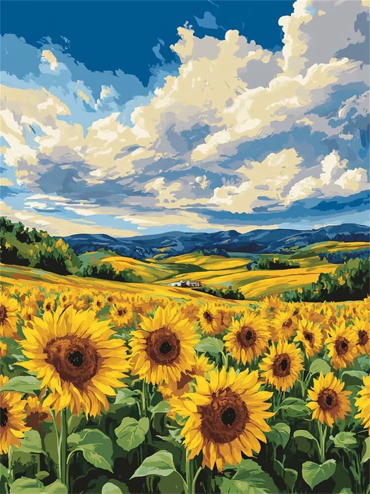 LLWYH Paint by Numbers for Adults Sunflower Blue Sky Paint by Numbers On Canvas, DIY Painting by Numbers for Adults Beginners with Brushes and Acrylic Pigment 16x20 Inch (Without Framed) -YH1272