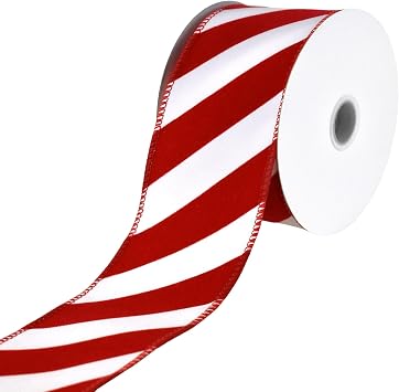 Homeford Christmas Candy Cane Velvet Outdoor Wired Ribbon, 2-1/2-inch, 10-Yard, Red/White
