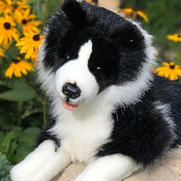 Auswella Realistic 18-inch Laying Border Collie Plush Dog - The Perfect Companion for Children and Dog Lovers