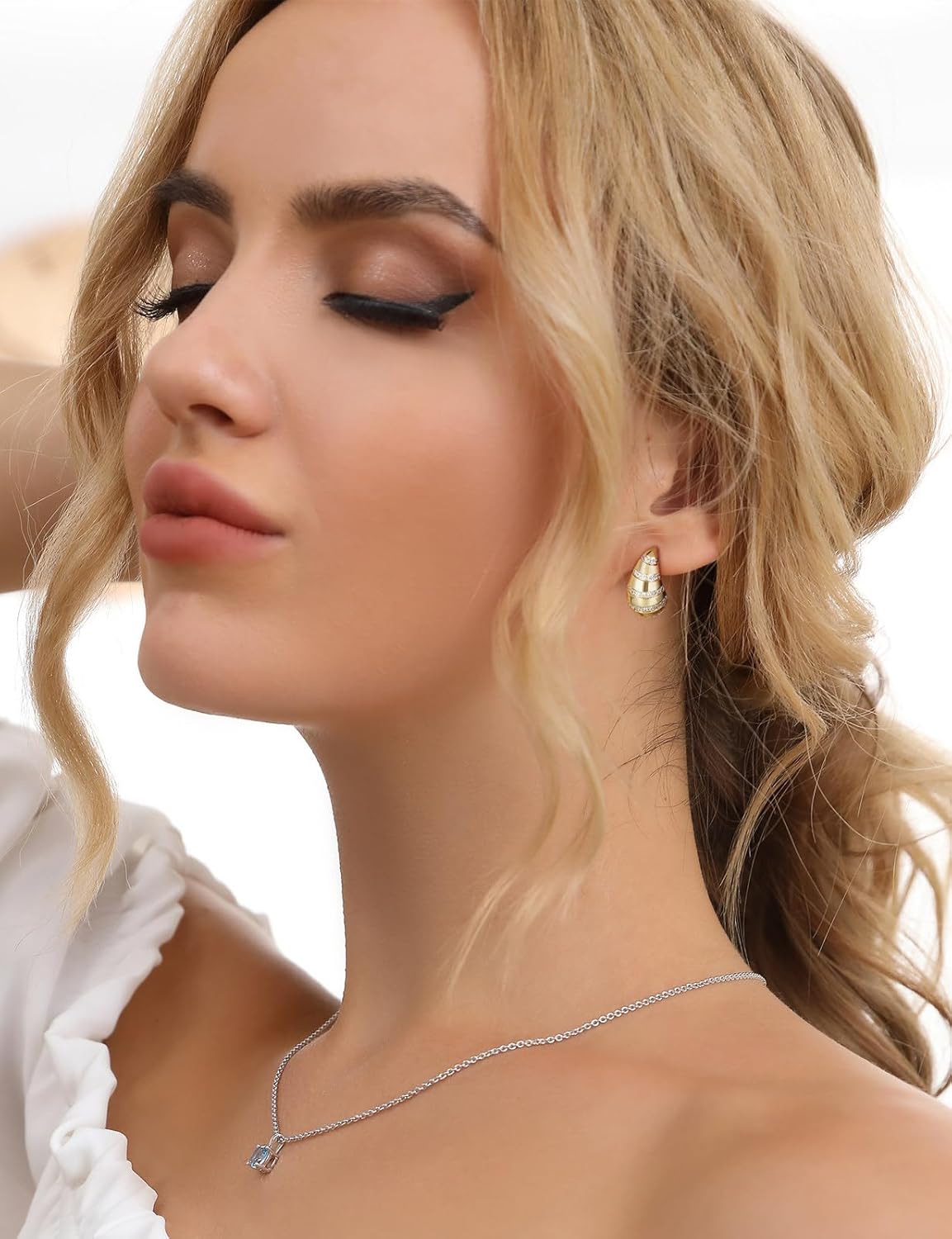 SHINYSO 14K Gold Plated Teardrop Hoop Earrings for Women Chunky Trendy Cubic Zirconia 925 Sterling Silver Post Hypoallergenic Earring - Image 5