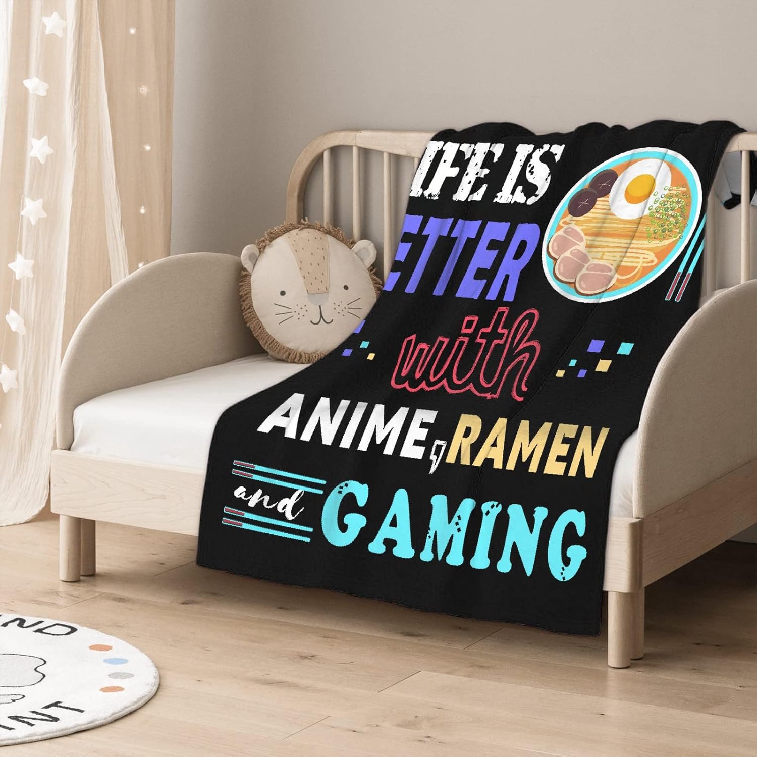 Anime Throw Blanket, Ramen Noodle Blankets,Life is Better with Gaming Gifts for Teen Boys Men Gamer Ramen Anime Lovers,Soft Lightweight Plush Flannel Game Themed Quilt,50 in x 40 in - Image 3