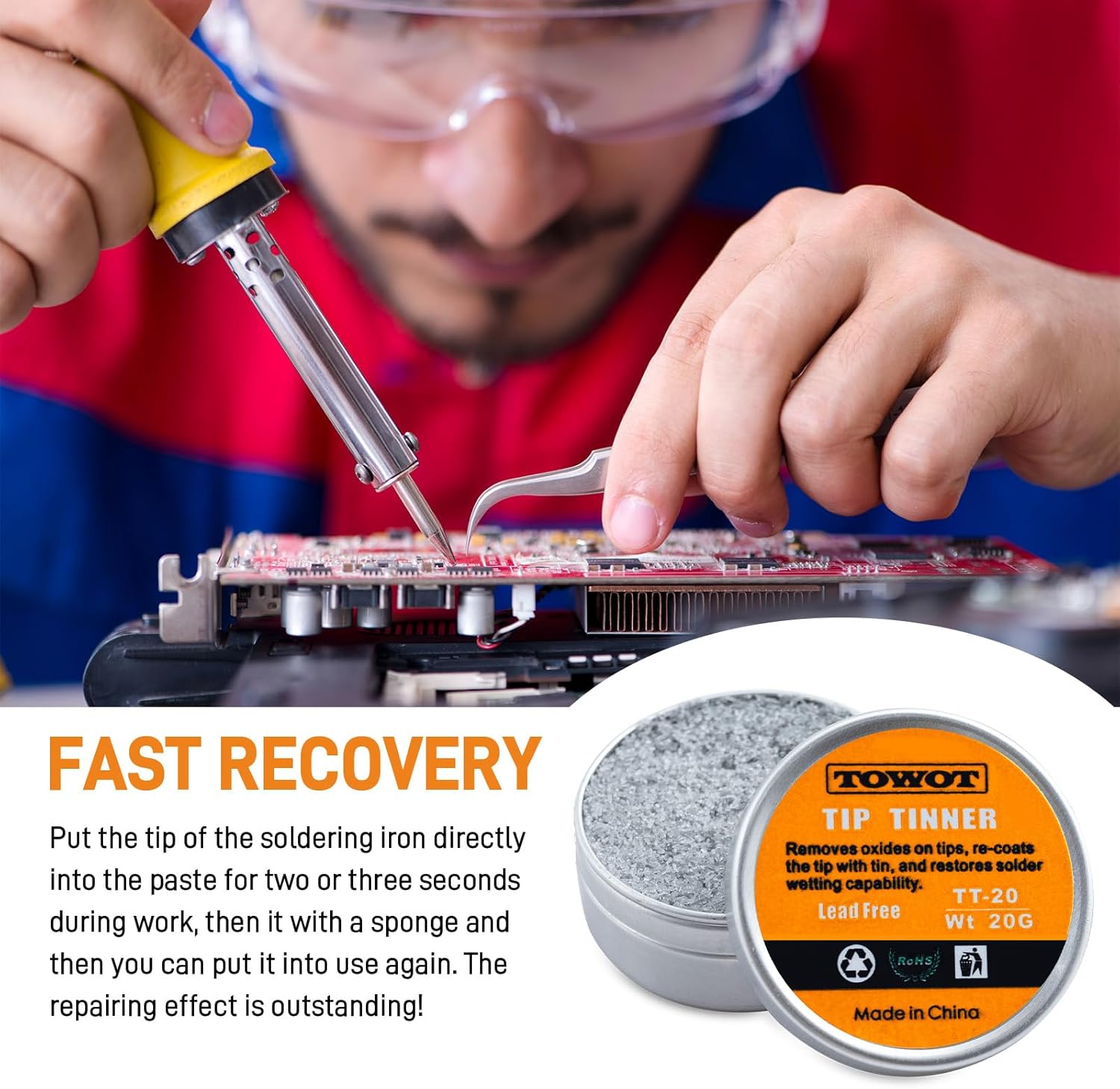 TOWOT Tip Tinner For Electronics Soldering, Iron Tip and Re-Tinning Solution, Removes Oxidation, 20g