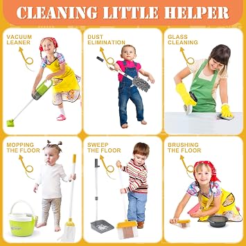 Toddler Cleaning Set, Kids Cleaning Toy Set with 2 in 1 Kids Vacuum that Really Works, Mop, Broom, 14Pcs Pretend Play Home Cleaning Playset for Toddler Ages 3+, Birthday Gift for Girls Boys (Blue)