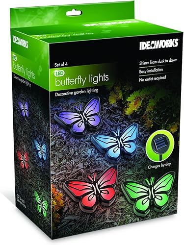 Miniatura 5 de IdeaWorks Juego de 4 luces de mariposa que funcionan con energía solar, se encienden automáticamente al anochecer y se apagan al amanecer, cada luz