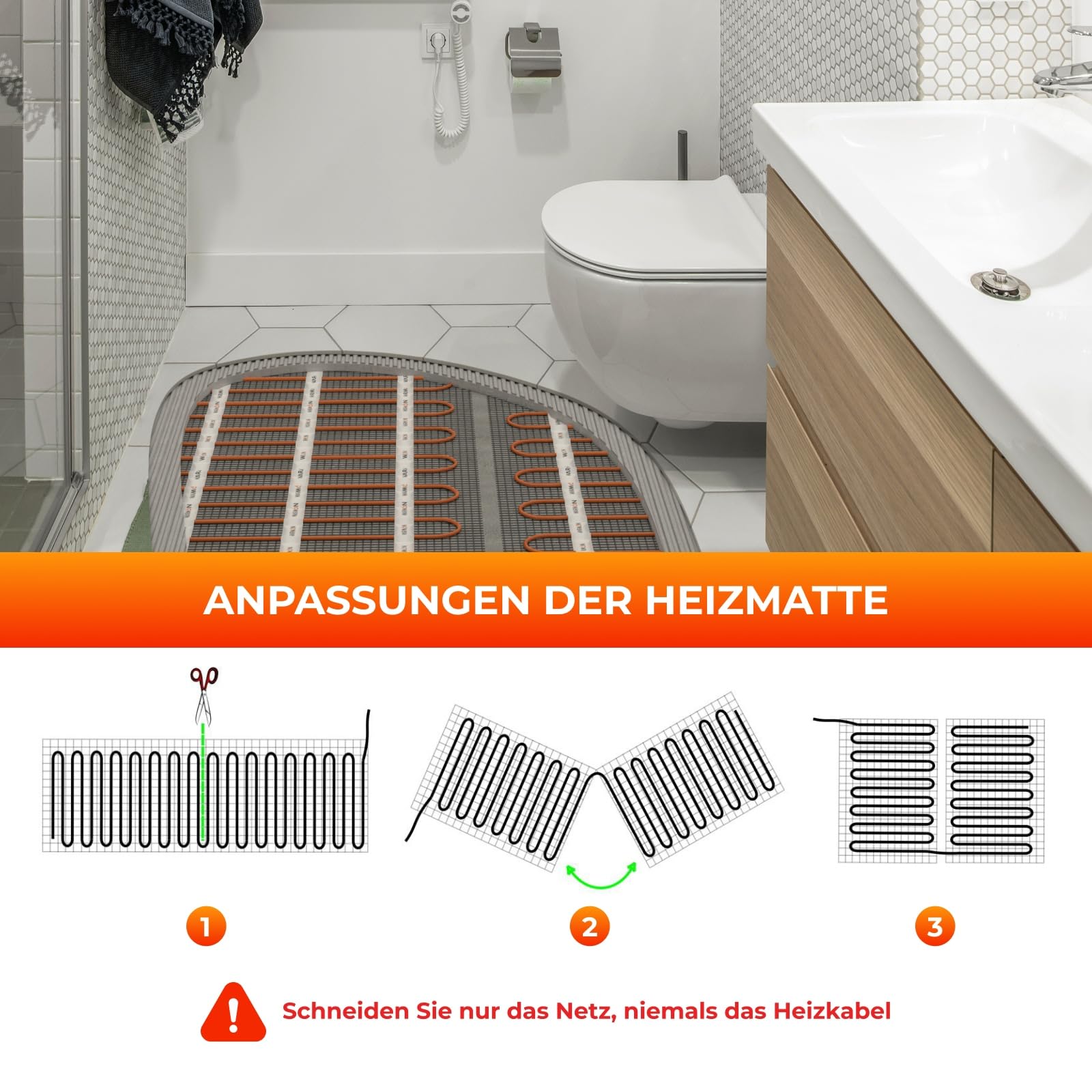 Riscaldamento a pavimento elettrico: tappetino riscaldante a due fili WARMON ULTRA 200 W/m² con termostato WiFi OKE-25 Touch e cornice di copertura in vetro Garda Glass nero, termostato: OKE25 Garda