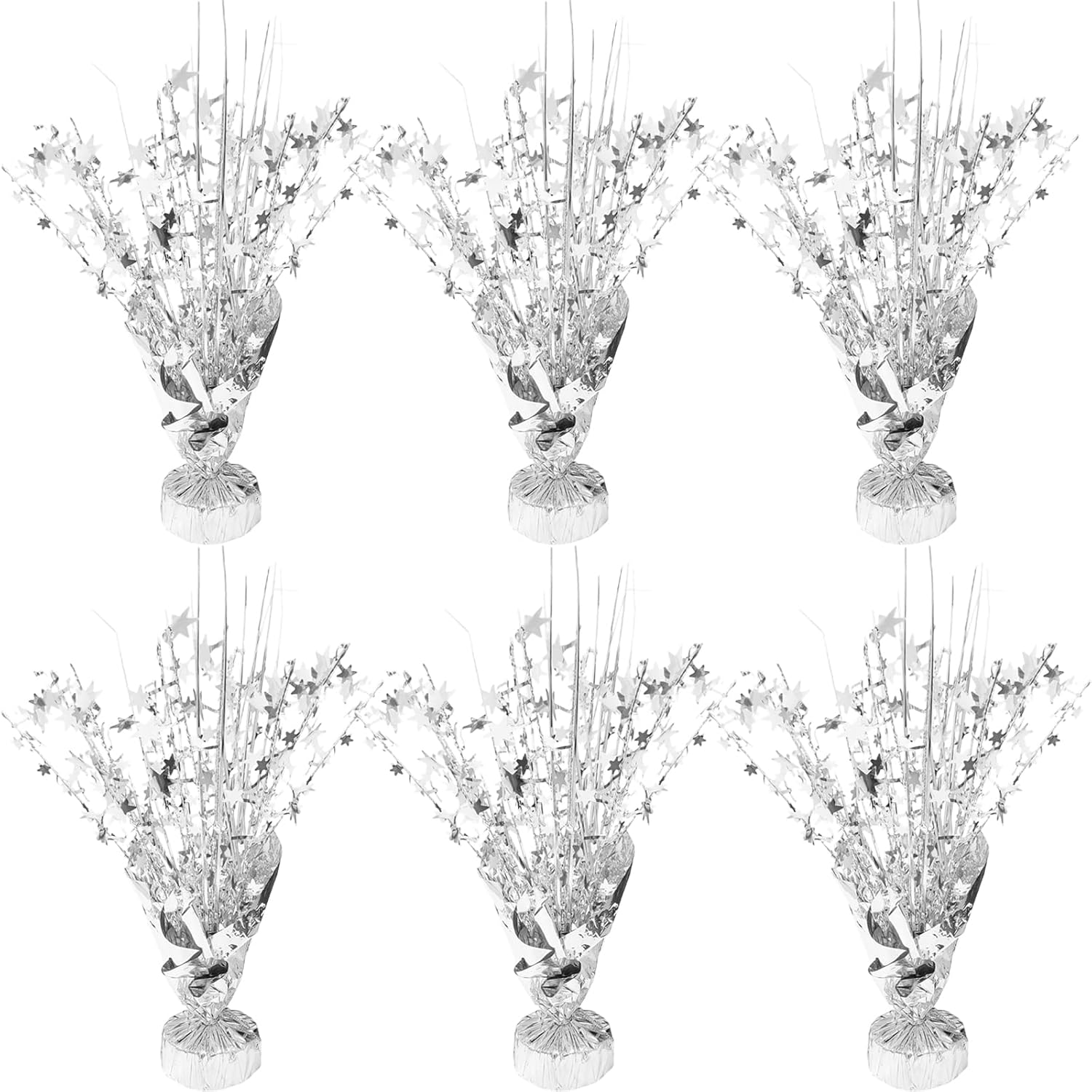 6 Pcs Metallic Foil Star Burst Table Centerpieces Patriotic Decoration for Wedding Birthday Graduation Veteran Day Memorial Day Holiday Party Supplies（Silver）