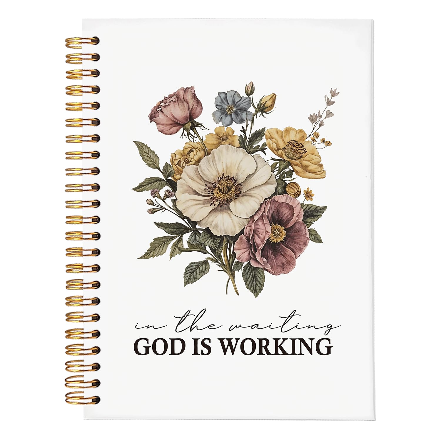 MOFUYU Diario bíblico, cuaderno cristiano floral vintage con texto en inglés "God is Working", diario de estudio bíblico para mujeres, cuaderno de fe en espiral para notas bíblicas y oración, bonito
