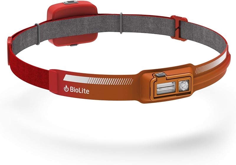 BioLite Dash 450 Rechargeable Headlamp, 450 Lumens, Ember Fade | 90m Beam Distance, 60-Hour Runtime, IPX4 Waterproof, No-Bounce Design, Rear Red Safety Light