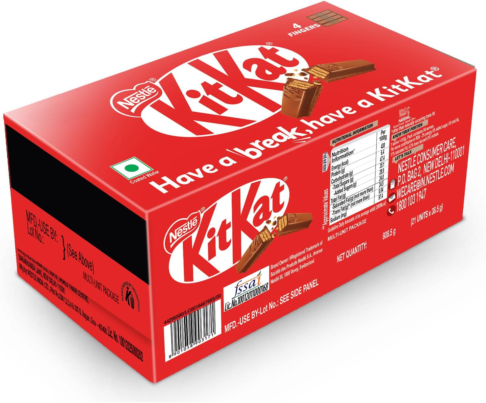 Nestle 4 Fingers Choco Coated Wafer Bar, (21 Units X 38.5g) ,808.5g