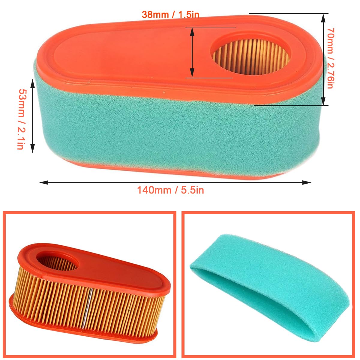 ZAMDOE 2 Pack 795066 Air Filter Replacement for 20199 20200 21199 21200 Lawn Mower for BS 111P02 111P07 114P02 114P05 121Q12 121S02 Engines with 796254 Pre Filter Air Cleaner Element - Image 2
