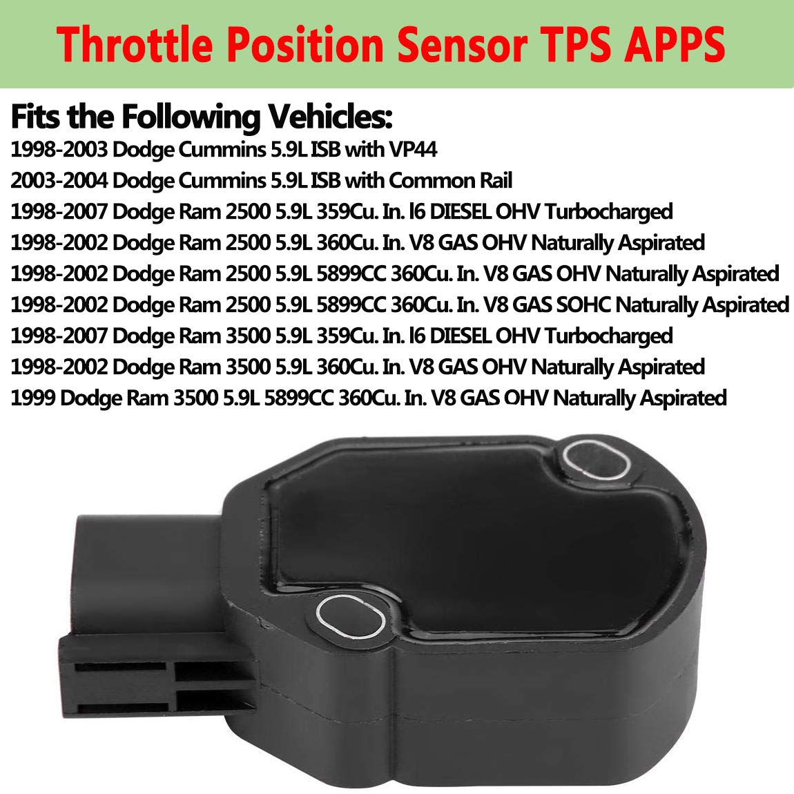 3970085 Throttle Position Sensor TPS APPS,Fit for 1998-2004 Dodge Ram 2500 3500,98-04 Cummins Diesel 5.9L Replacement 53031575,53031575AH,53031576,53031576AD,AP63427 Accelerator Pedal Position Sensor