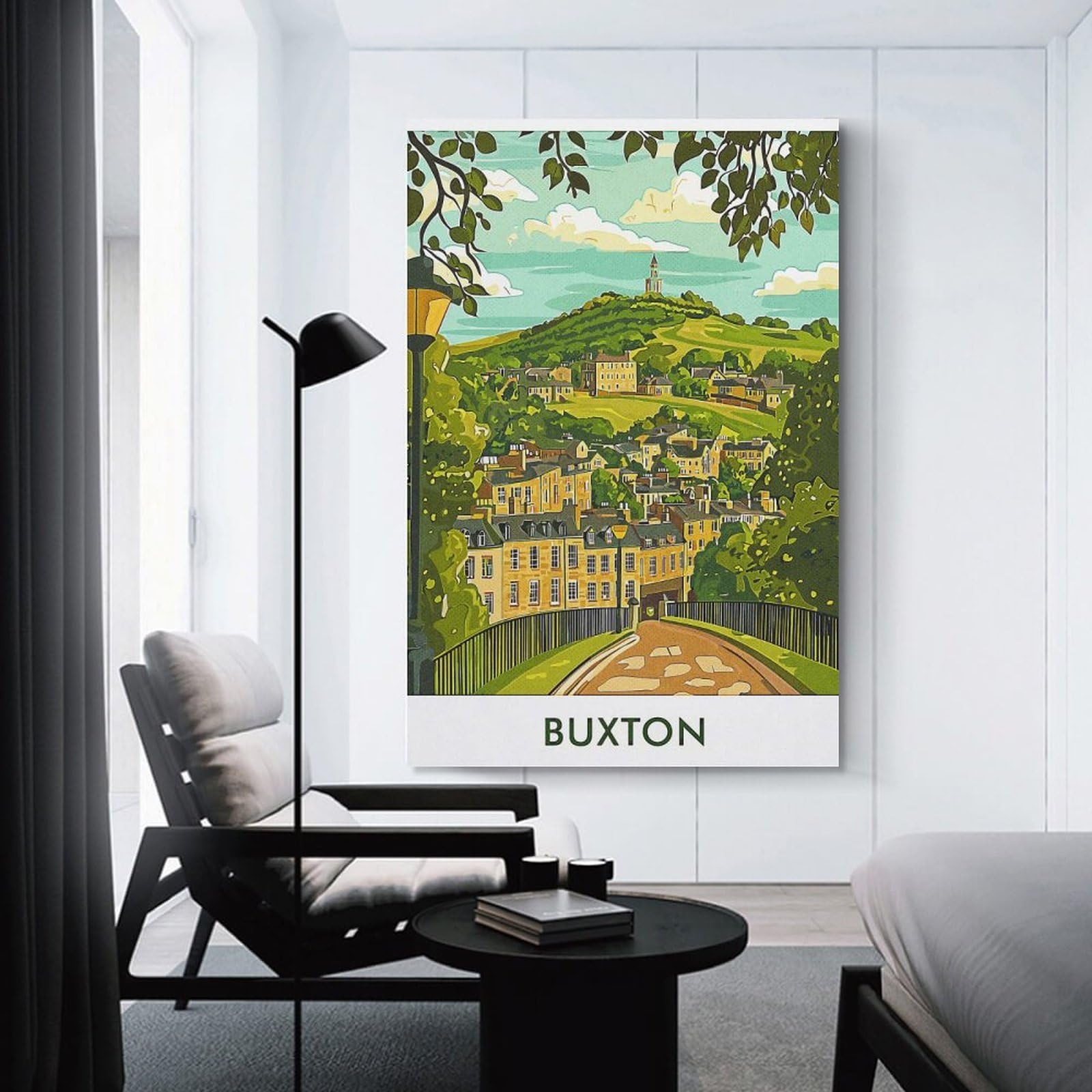 Junmoney Room Decor Wall Art Buxton Town Landscape, 24x36inch(60x90cm), for Entrance Spaces, Stair Walls Or Halls, Home Artwork for First Impressions