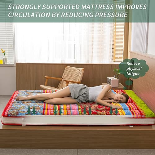 Miniatura 155 de MAXYOYO Colchón tipo futón con estampado floral, acolchado japonés, extra grueso, plegable, transpirable, tumbona para el suelo, cama de invitados