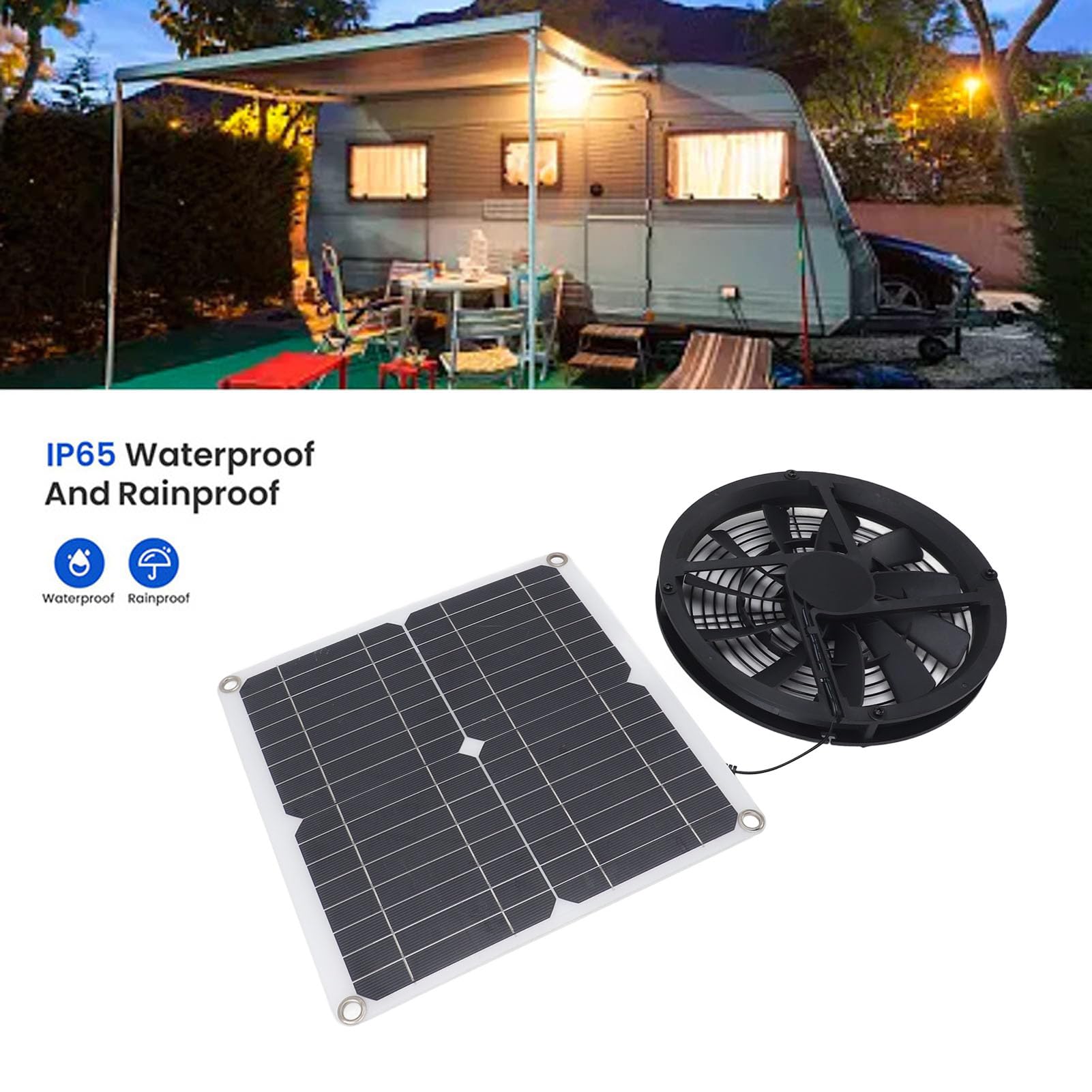 Solarpanel-Lüfter-Set, Effiziente Belüftung für Kleine Räume, Wasserdichter Gewächshaus-Ventilator für Zuhause, Polykristallines Silizium