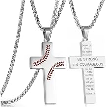 RWQIAN Baseball Cross Necklace for Men Bible Verse, Christian Religious Scriptures Faith Baptism 1st First Communion Pendant Chain for Boys, Fathers Dad Day Graduation Jewelry Gifts for Him