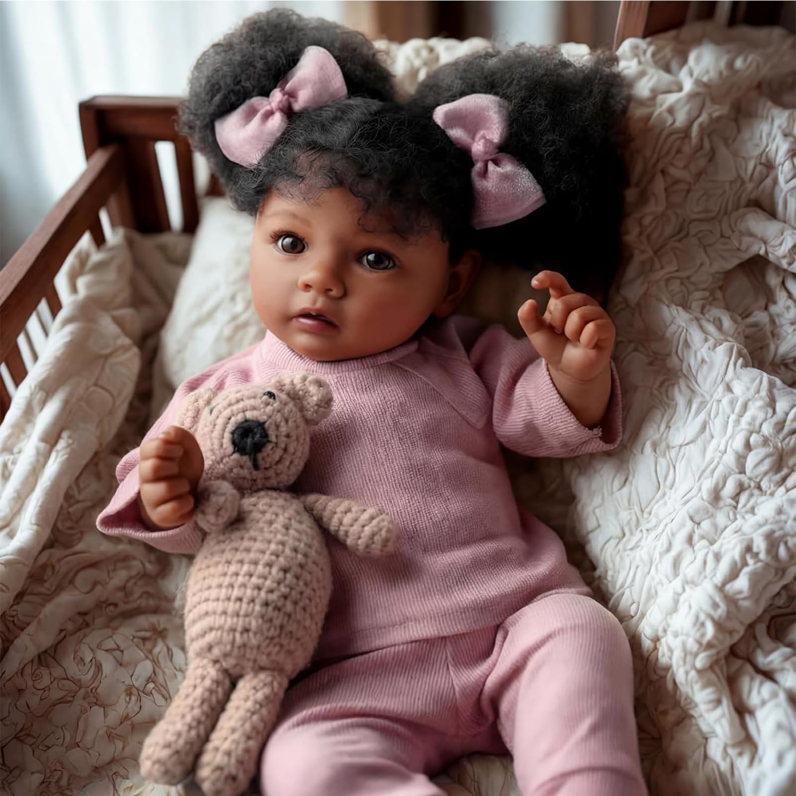 Puppe 50 cm Black Realistische Reborn Puppen, Mädchen Weiche Silikon Vinyl Lebensechte Baby Afroamerikanischer Realist Neugeborenes