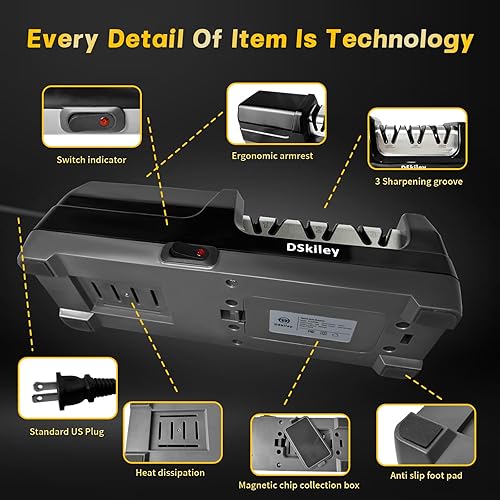 Miniatura 5 de Afilador de cuchillos eléctrico para cocina, sistema profesional de 3 etapas 100% diamante con ángulo de precisión de 20, afilado rápido para