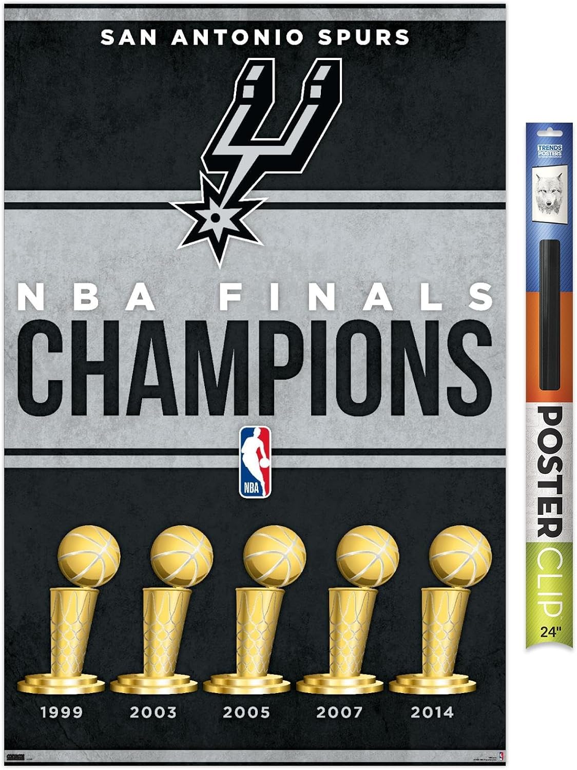 Trends International NBA San Antonio Spurs - Champions 23 Wall Poster, 22.4L x 14.7W, Black Framed Version