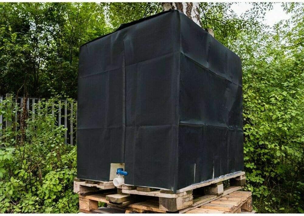 JUTTA IBC Tank Cover, IBC 1000 Liters Tank Ton Barrel Protection Foil Cover Rain Water Sun Dust Proof Protective Hood, Black, 116 x 100 x 120 cm45.67 x 39.37 x47.24 in