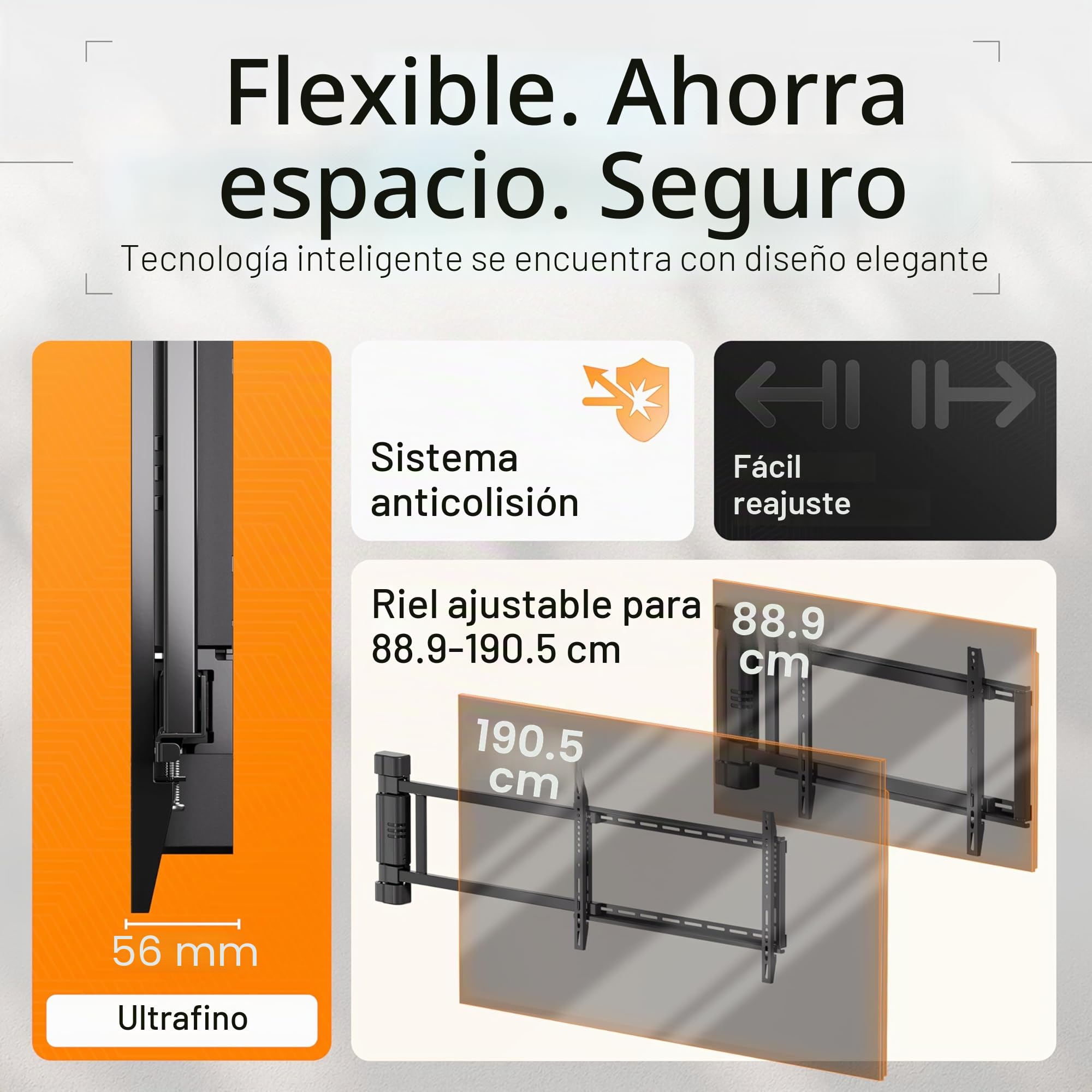 EasyLife Soporte de Pared para TV Eléctrico y Giratorio hasta 170°, Soporte VESA hasta 600×400 para TV LCD/OLED/Curvo, Monitores, Pantallas y Smartboards de 32 a 75 Pulgadas y hasta 50kg máx - Negro