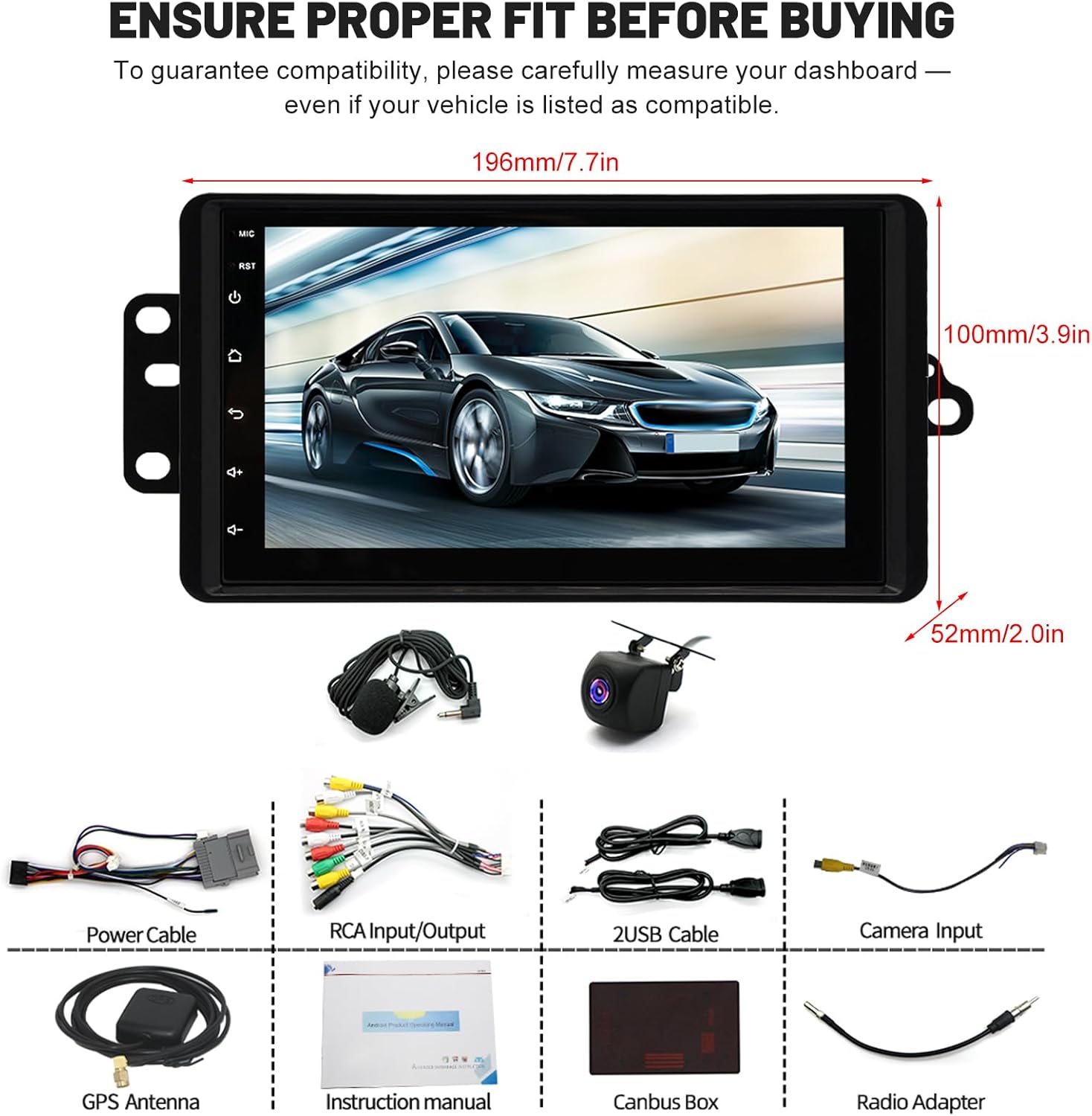 7" Car Radio for Chevrolet Monte Carlo 2000-2005 with Wireless CarPlay and Android Auto, Android 14 Touch Screen Double Din Car Stereo Head Unit w/GPS Bluetooth WiFi FM RDS SWC Backup Camera, 2+32G