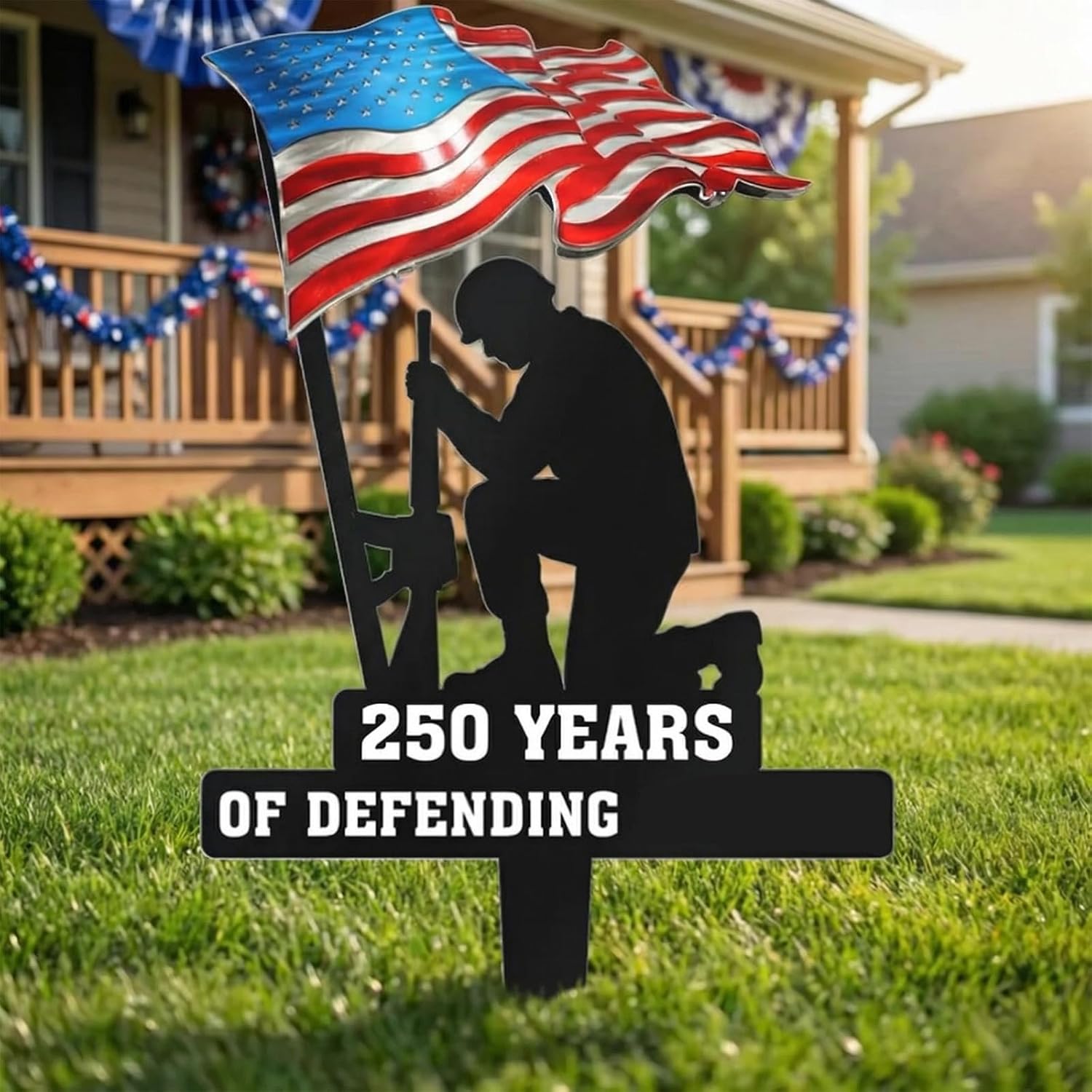 250 Years of Defending Liberty Metal Garden Stake, Durable Iron Patriotic Yard Sign, 250th Anniversary Bell Outdoor Decor for Lawn, Garden, and Memorial Display (Large (50cm high))