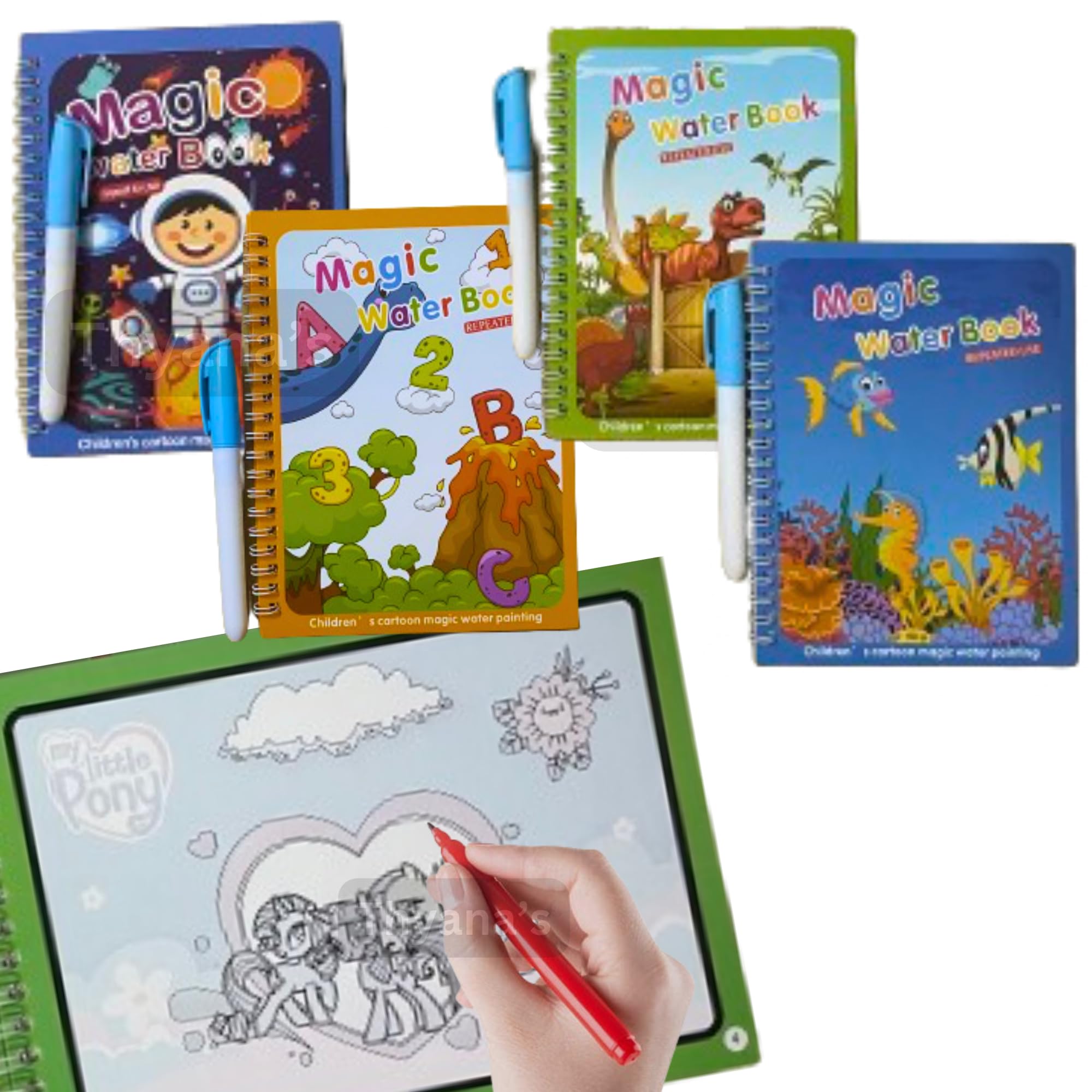 Thyanas Kids Magic Water Colouring Books Unlimited Fun With Drawing Reusable Water Activity Pad | Chunky-Size Water Pen For Kids | Random Design | 4 Books & 4 Pens | Multicolor | Spiral-bound (B0CW9R6F7L) Amazon Price History, Amazon Price Tracker