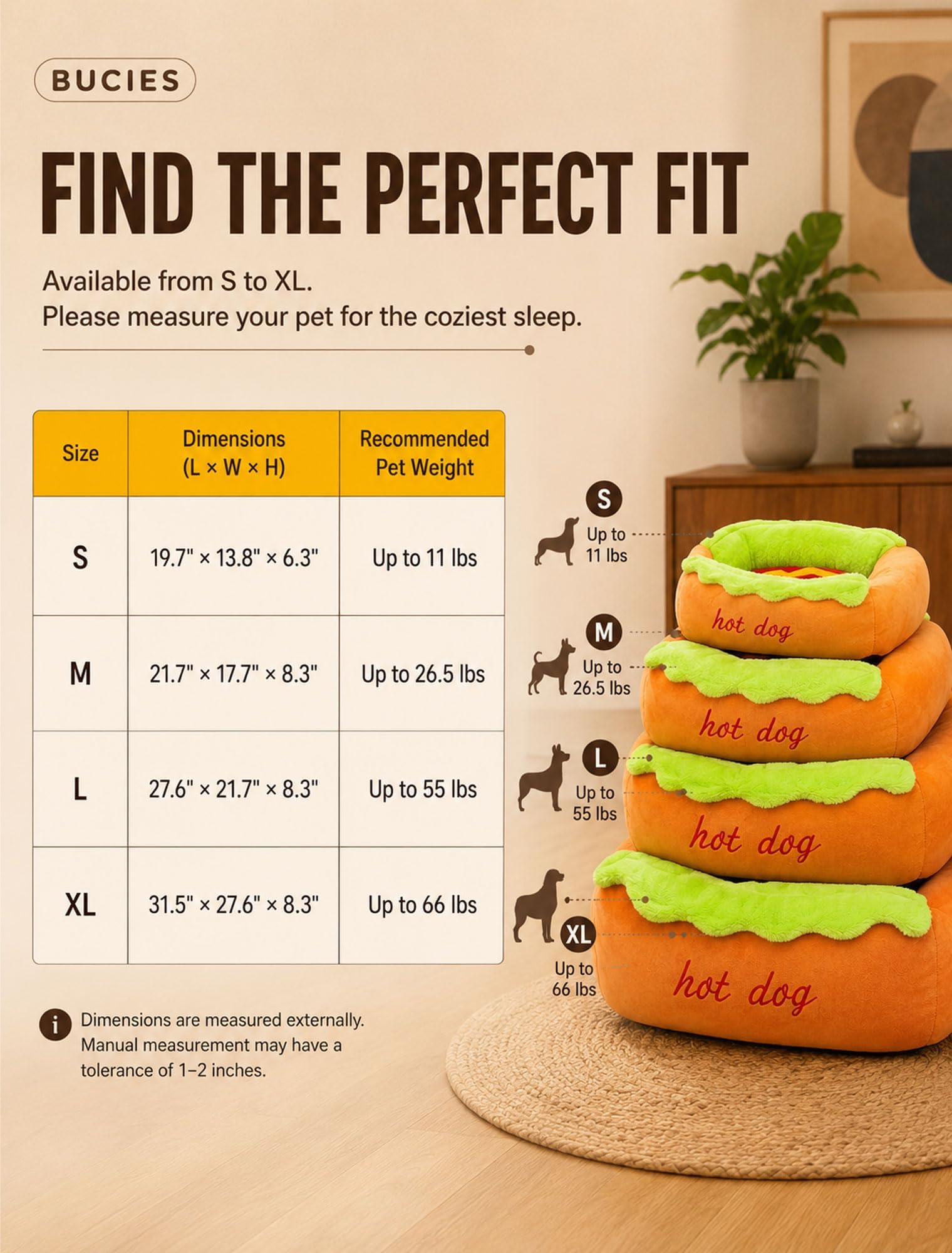Cuccia Hot Dog per cani piccoli e gatti, letto in peluche con cuscino rimovibile lavabile, nido caldo e morbido per bassotto, cucciolo e gattino (XL)