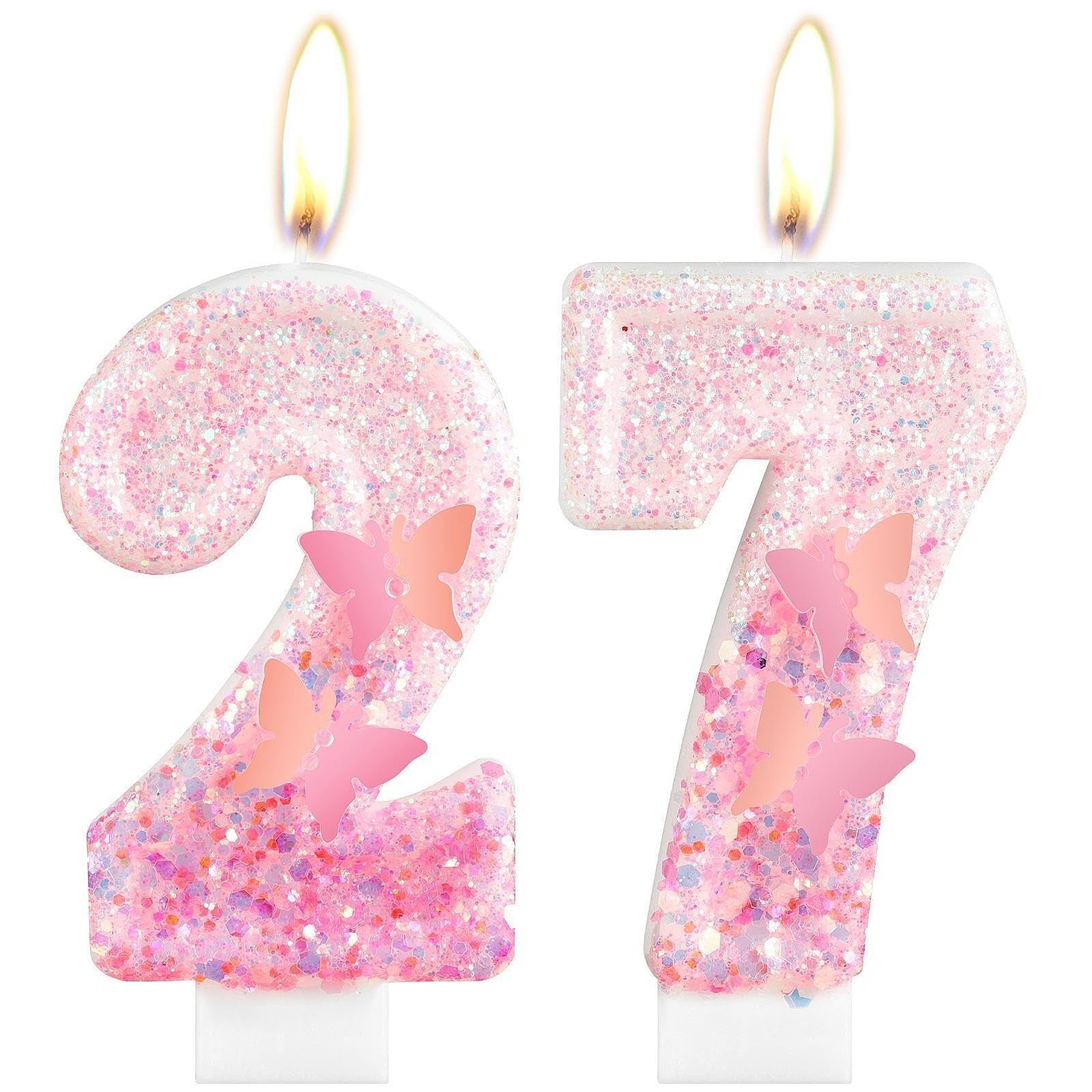 VSHILI 77th Birthday Candles - Pink Happy Birthday Number 77 Cake Candles & Decorations - View #9