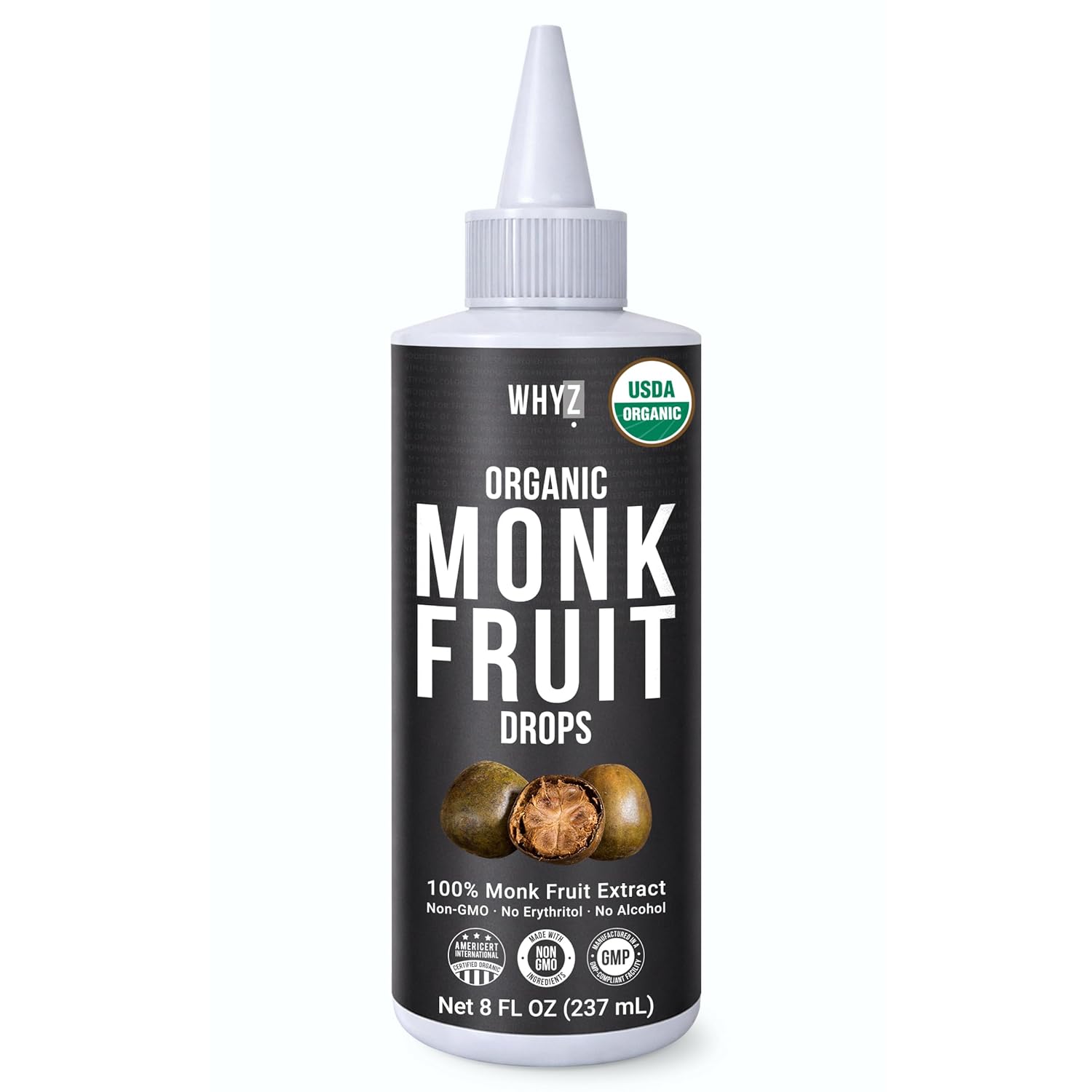 Organic Monk Fruit Liquid Sweetener Drops, 100% Pure Extract, Zero Sugar & No Erythritol, Liquid Monk Fruit for Coffee, Tea, Drinks & Baking, 8 fl oz