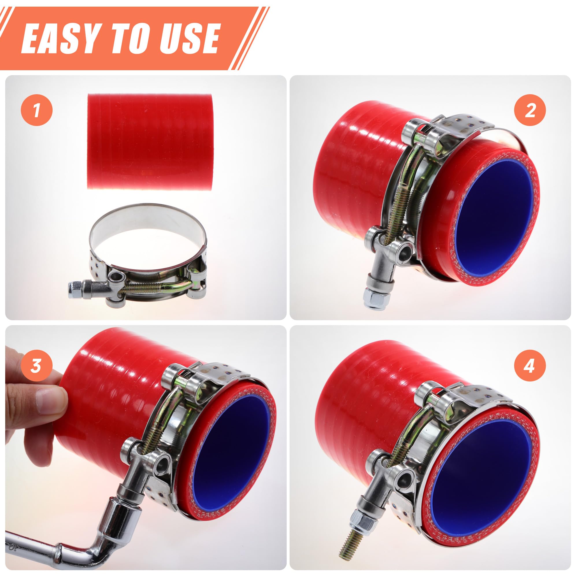 Paquete de 24 abrazaderas de manguera de perno en T, 12 tamaños, rango de trabajo de acero inoxidable 304 de 28 mm a 116 mm para manguera de 0.75 a 4 pulgadas, abrazadera de intercooler de