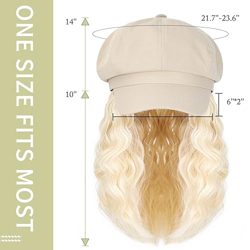 Miniatura 6 de Qlenkay Newsboy - Gorro con extensiones de cabello estilo Bob, peluca de 8 paneles con visera sintética, 14 pulgadas, corto, rizado, ondulado, para