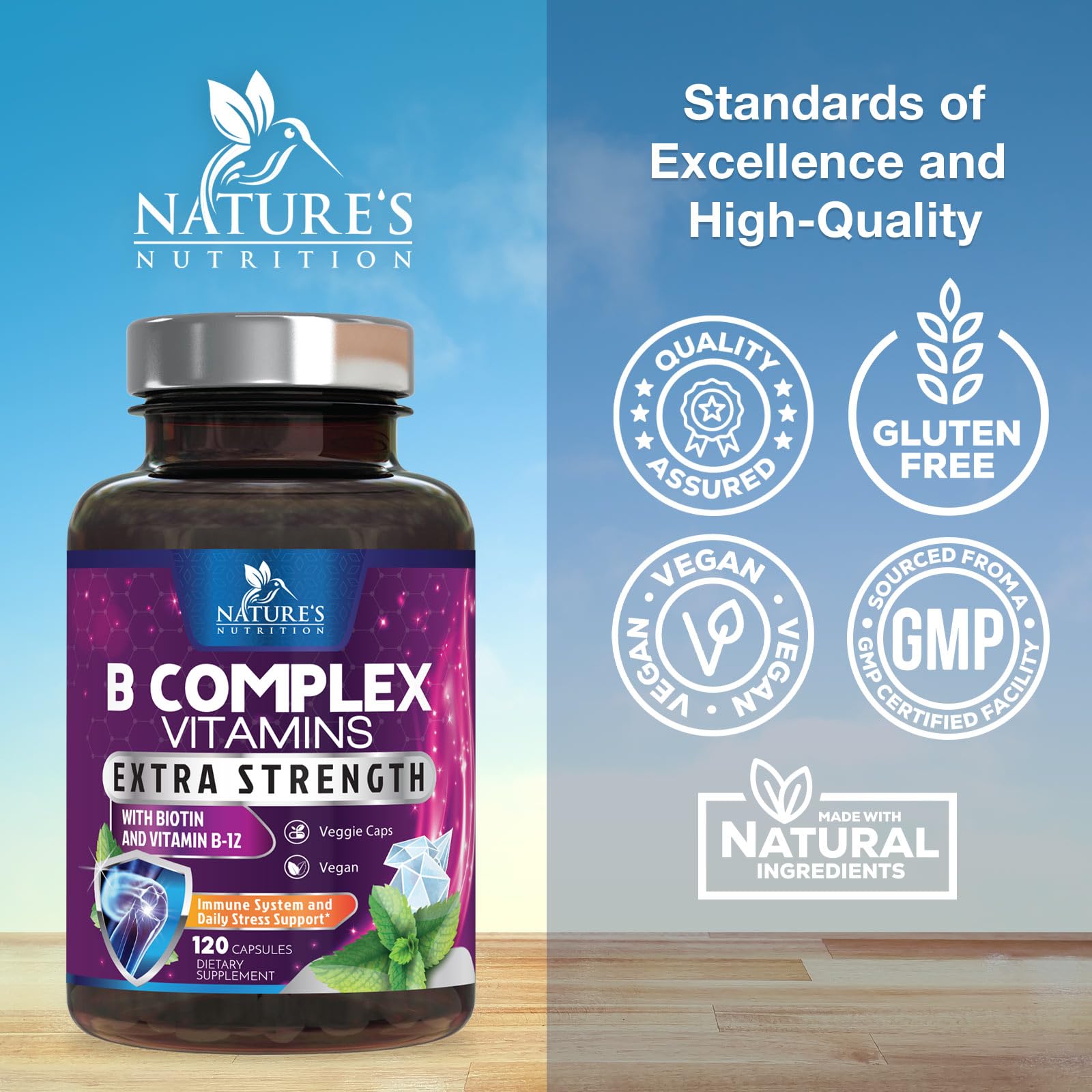 B Complex Vitamins Capsules - Super Complete B-100 Complex with Vitamin B12 B6 C Biotin Folate & Folic Acid for Immune & Energy Support - Supplement for Heart, Brain, & Nerve Support - 120 Capsules — Amazon image 6