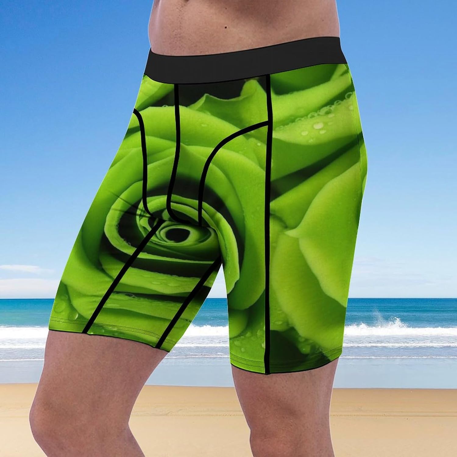 Green Rose Compression Shorts Men Spandex Sport Shorts Workout Performance Baselayer Underwear