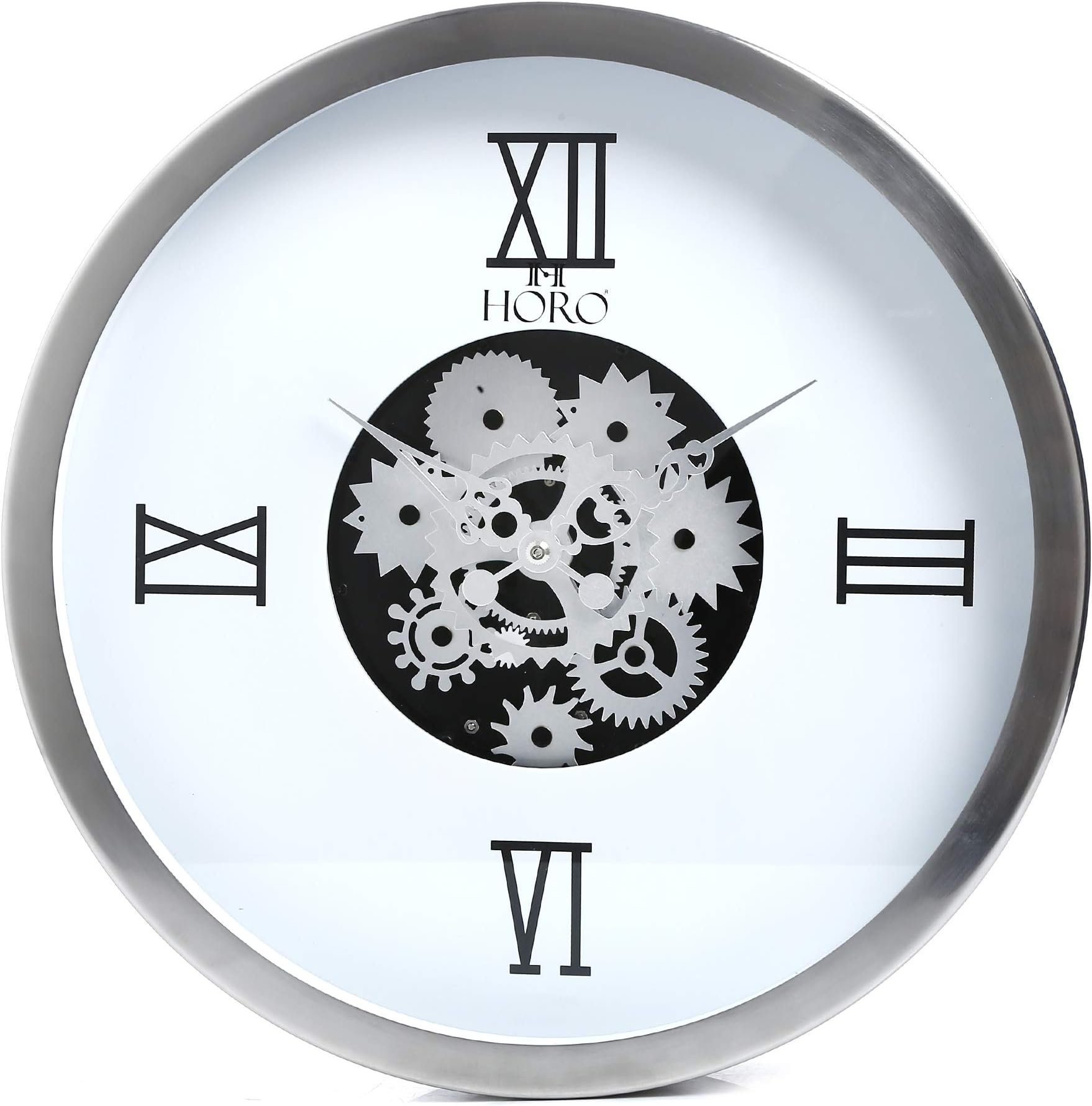 14 inch Metal Gear Wall Clock(Centre Gear Rotates Constantly,Steel Colour Frame,Imported)