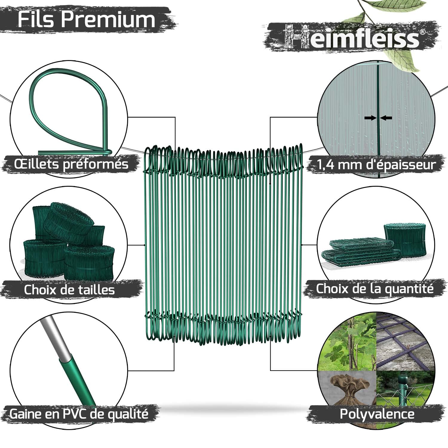 Heimfleiss® Set Torsadeuse Fil de Fer + Fil Recuit PVC 1,4 x 100-300mm (1000 pcs.) – Outil Pro pour Ligature Fer à Béton & Béton – Kit Liens Acier à Boucle