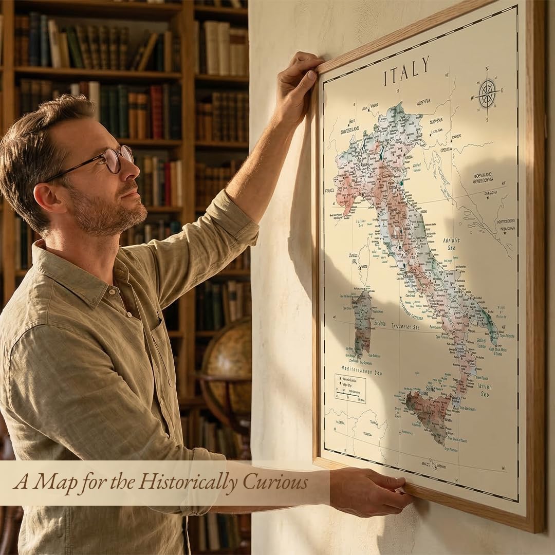 Amazon.co.jp: イタリアの地図壁アート - イタリアのビンテージ地図